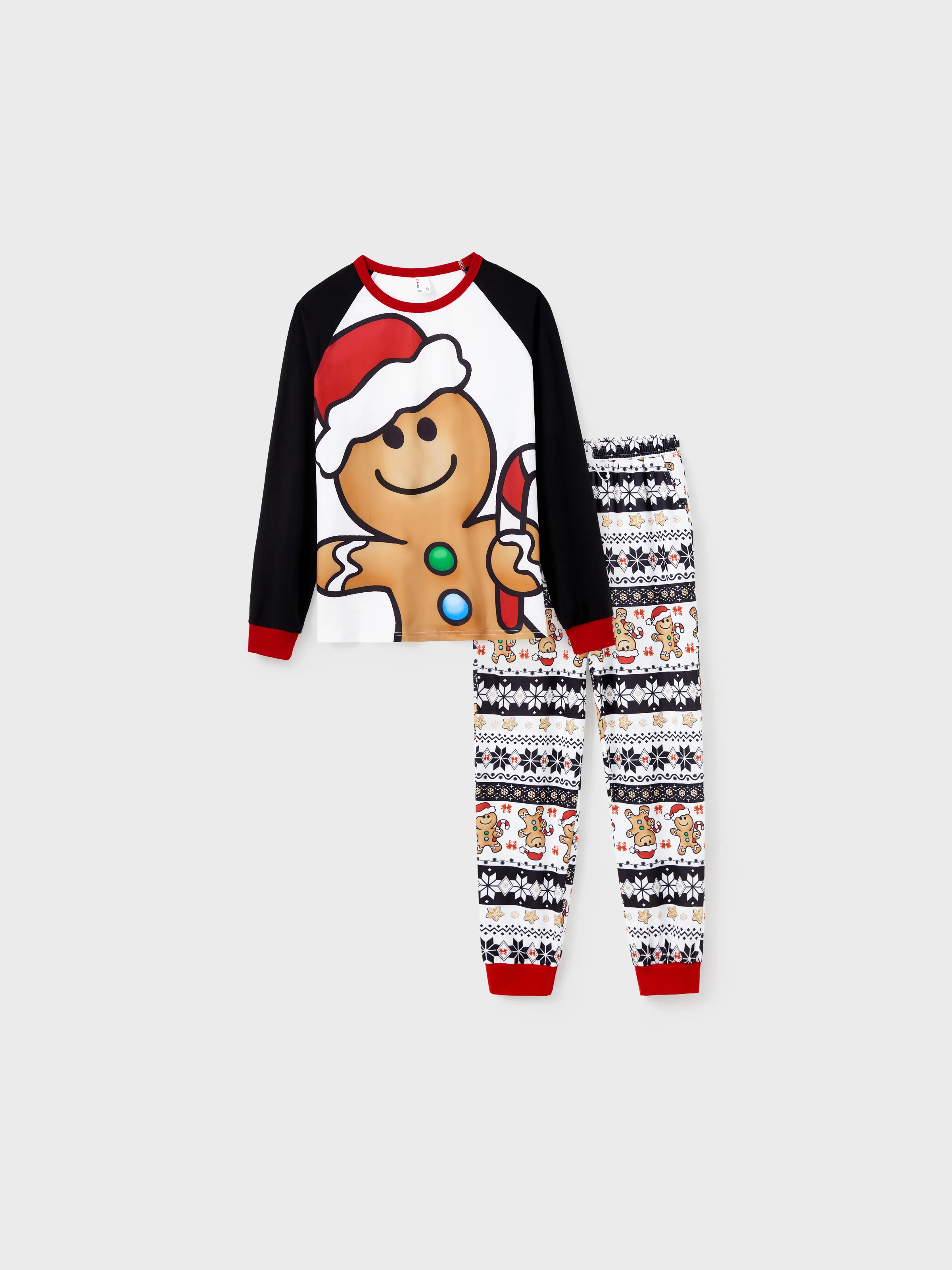 Christmas Family Matching Raglan Sleeves Gingerbread Man Pajamas Sets with Drawstring and Pockets with Christmas Socks red/black - XNAUWBI