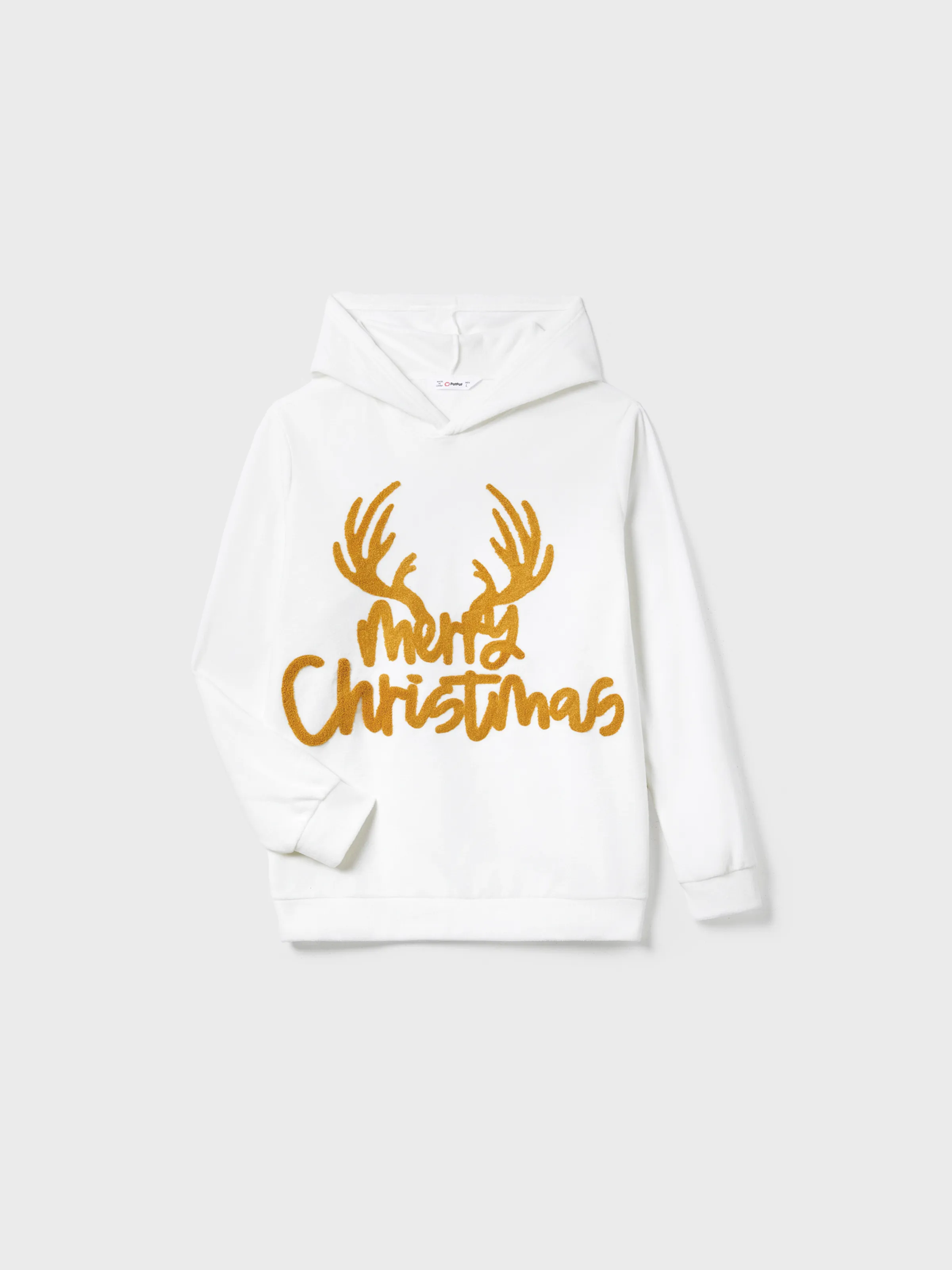 Christmas Family Matching Letters Embroidered Long-sleeve Hooded Fleece Pajamas Sets with Christmas Socks White - XNAUWBI