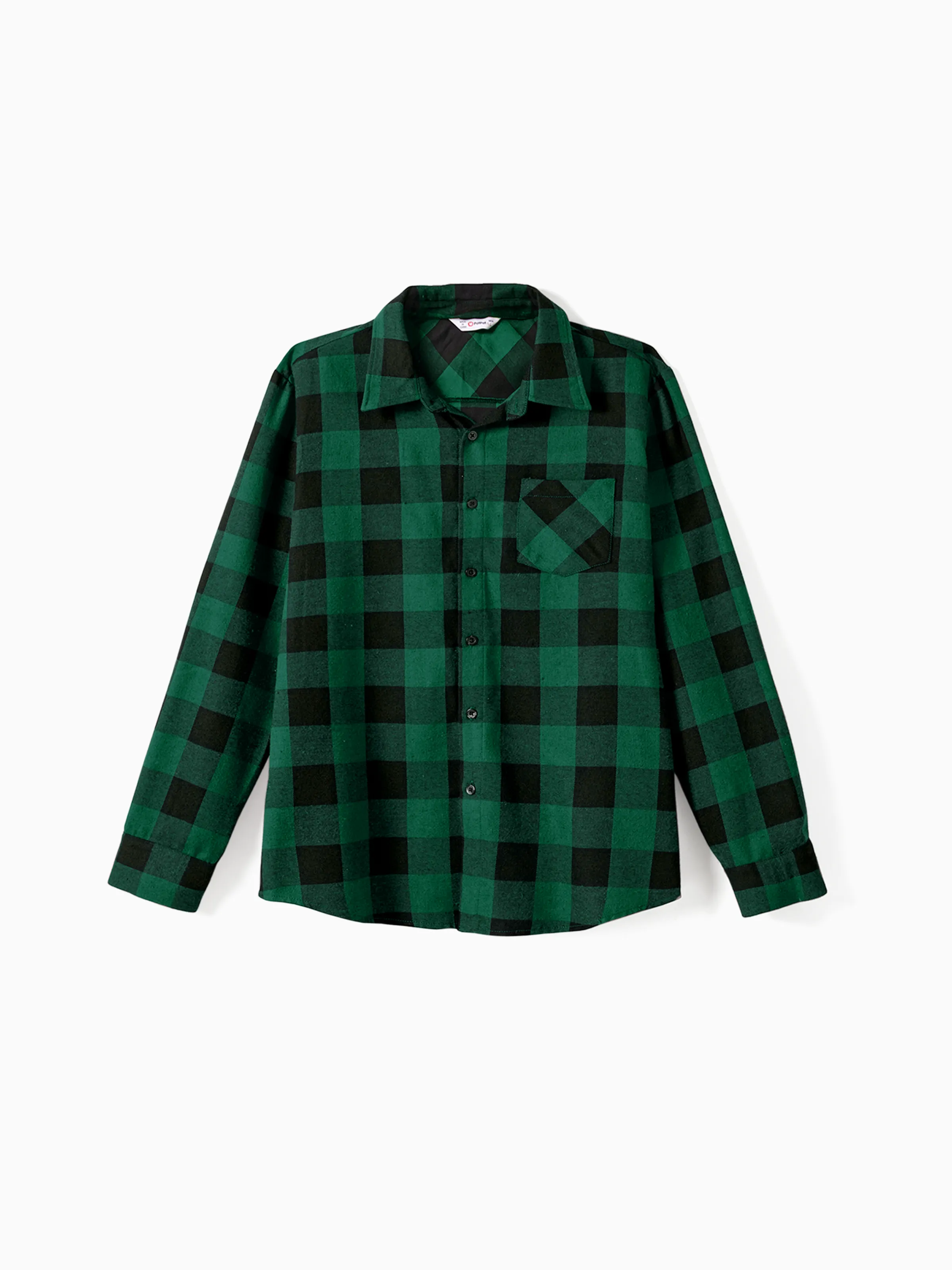 Family Matching Sets Green Plaid Long Sleeves Shirt or Tulle Mesh Dress DarkGreen - XNAUWBI