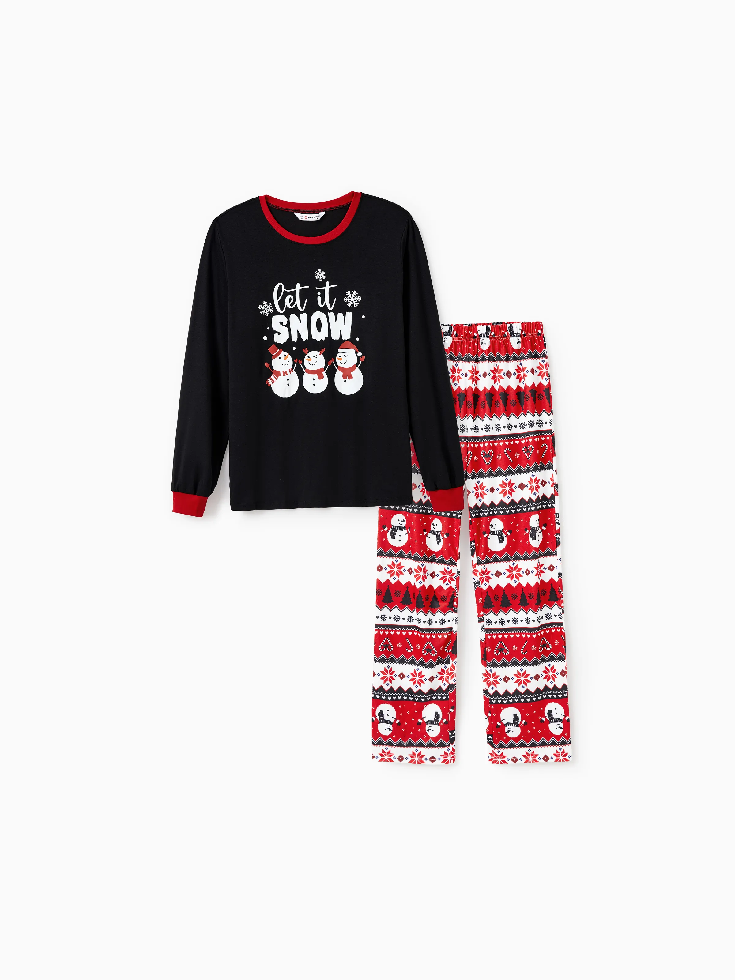 Christmas Family Pajamas Set Snowman Print Long-sleeve PJS with Christmas Socks Black - XNAUWBI