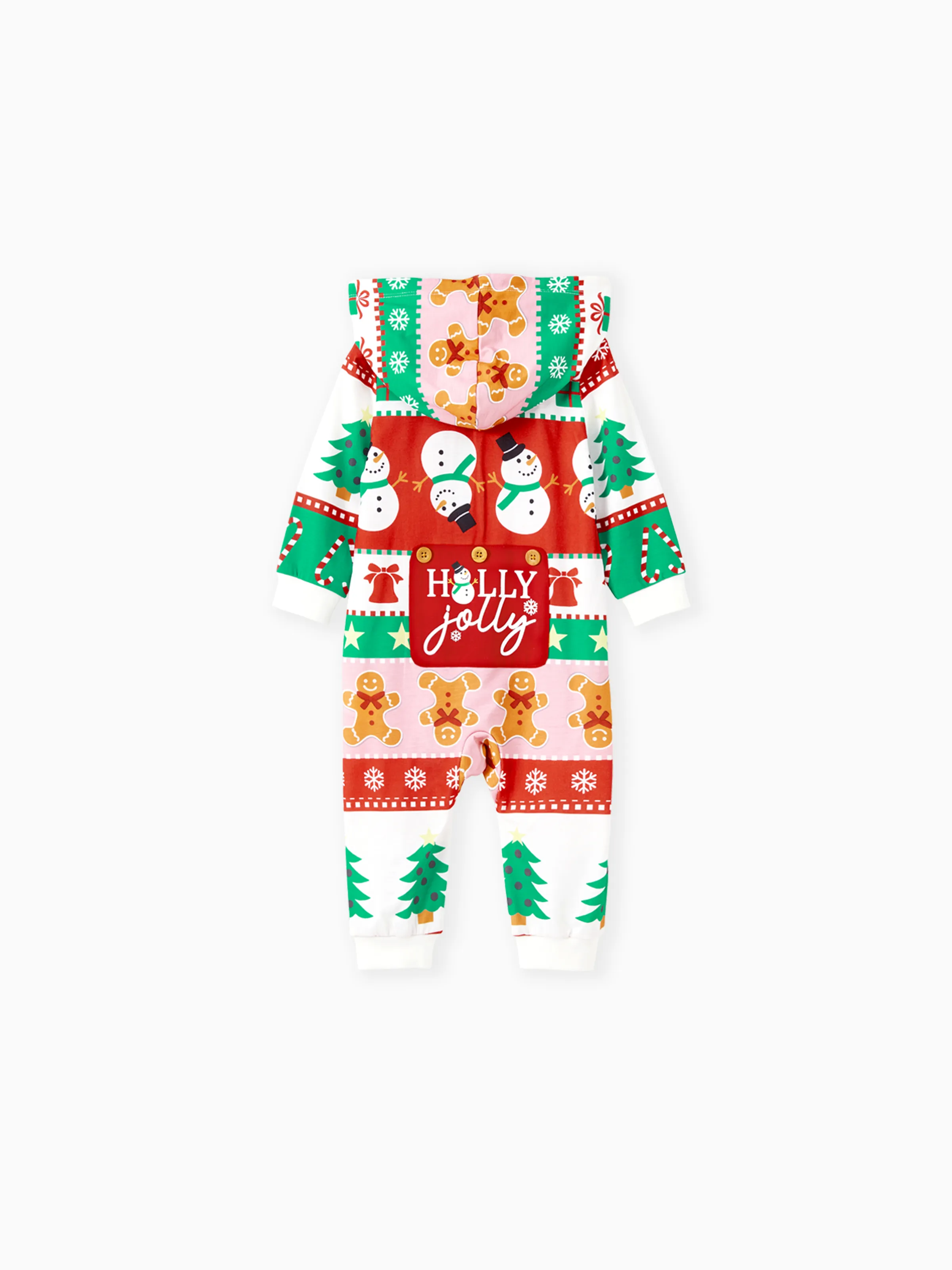 Onesies Pajamas Matching Christmas Outfits Allover Pattern Zipper Front Holly Jolly Print with Christmas Socks Back MultiColour - XNAUWBI