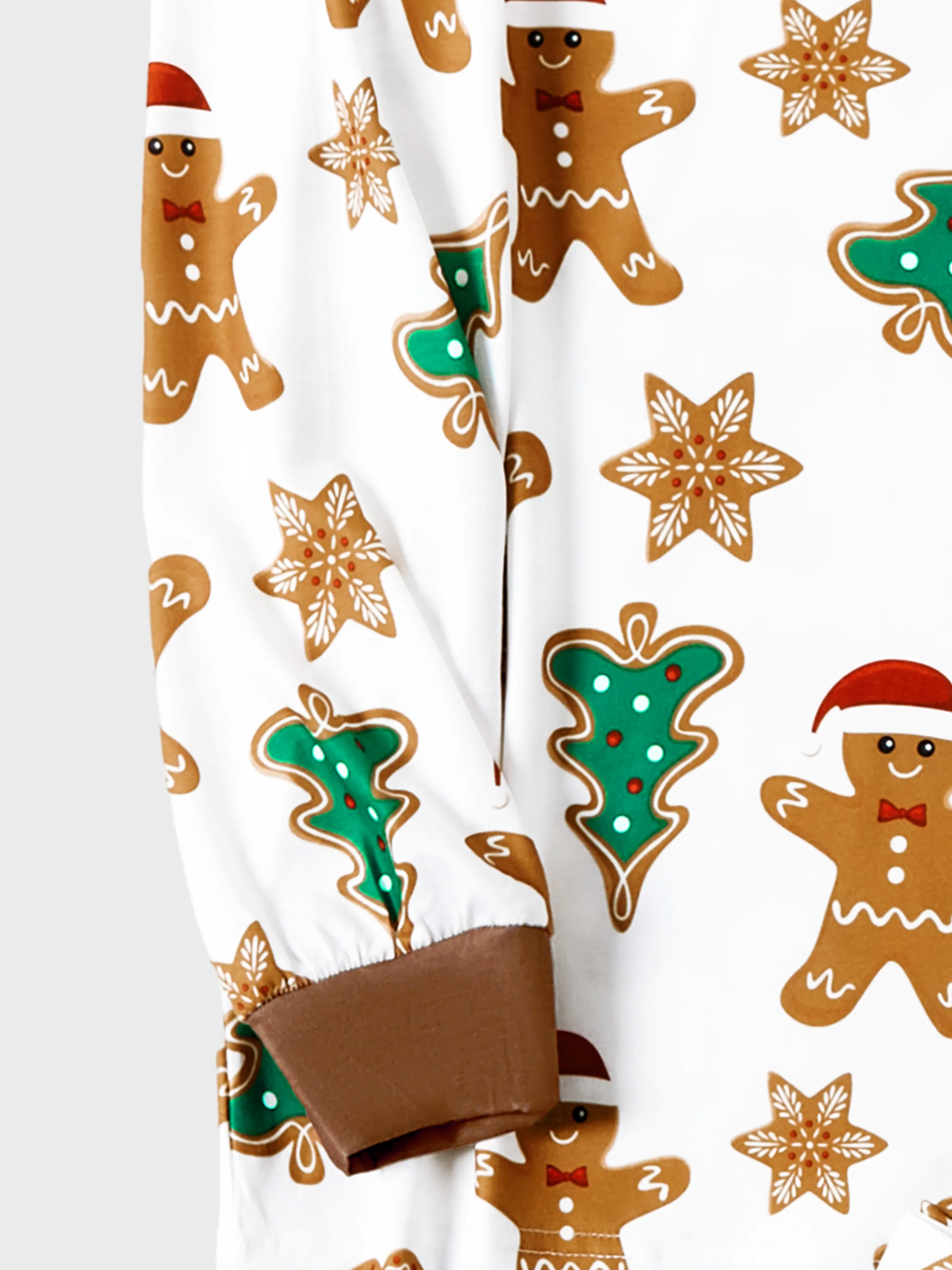 Christmas Family Matching Cartoon Gingerbread Man and Tree All-over Print Long-sleeve Pajamas Sets with Christmas Socks Coffee - XNAUWBI