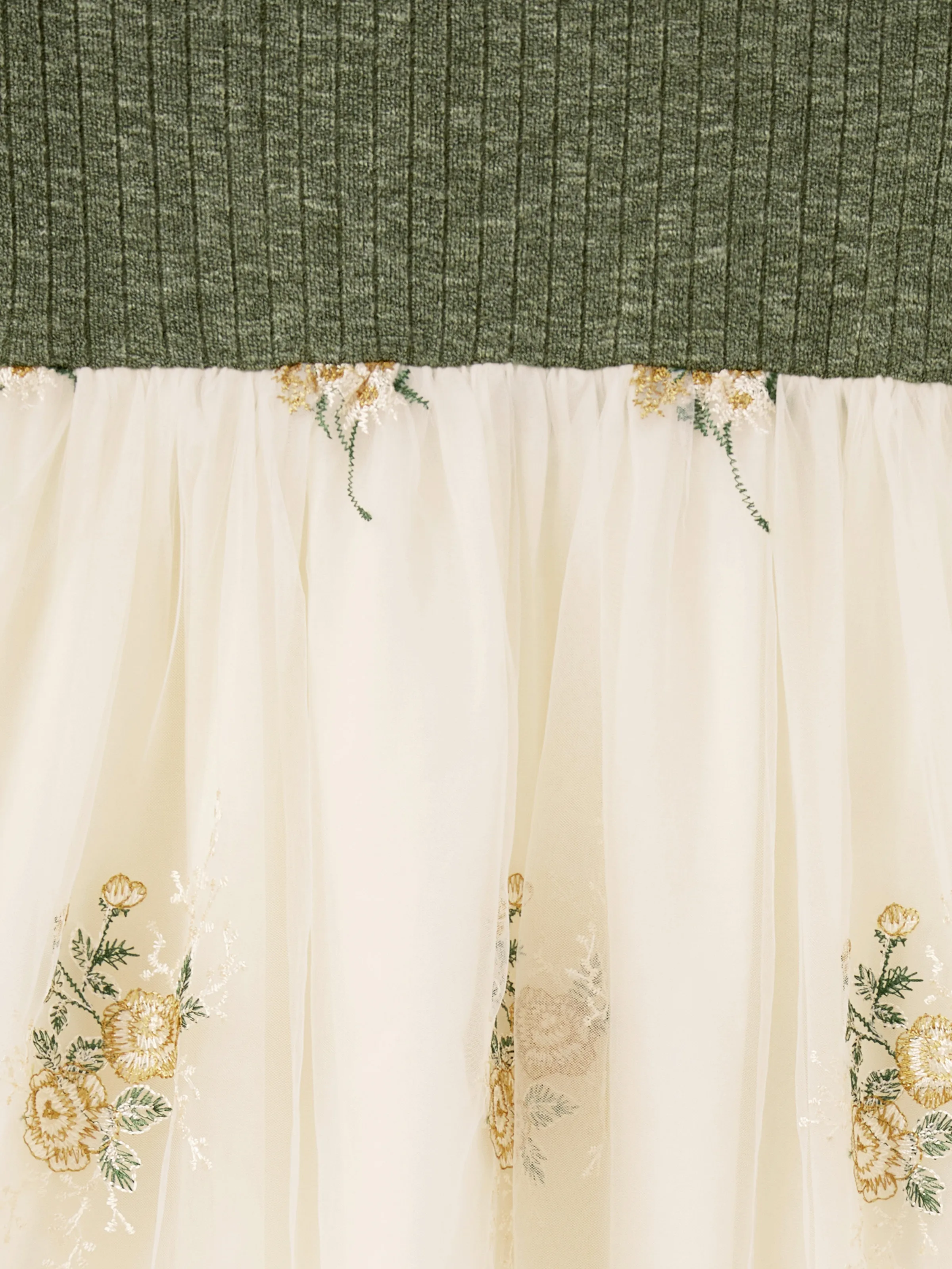 Family Matching Sets Green Long Sleeves Shirt or Ribbed Off-Shoulder Embroidered Tulle Dress Green - XNAUWBI