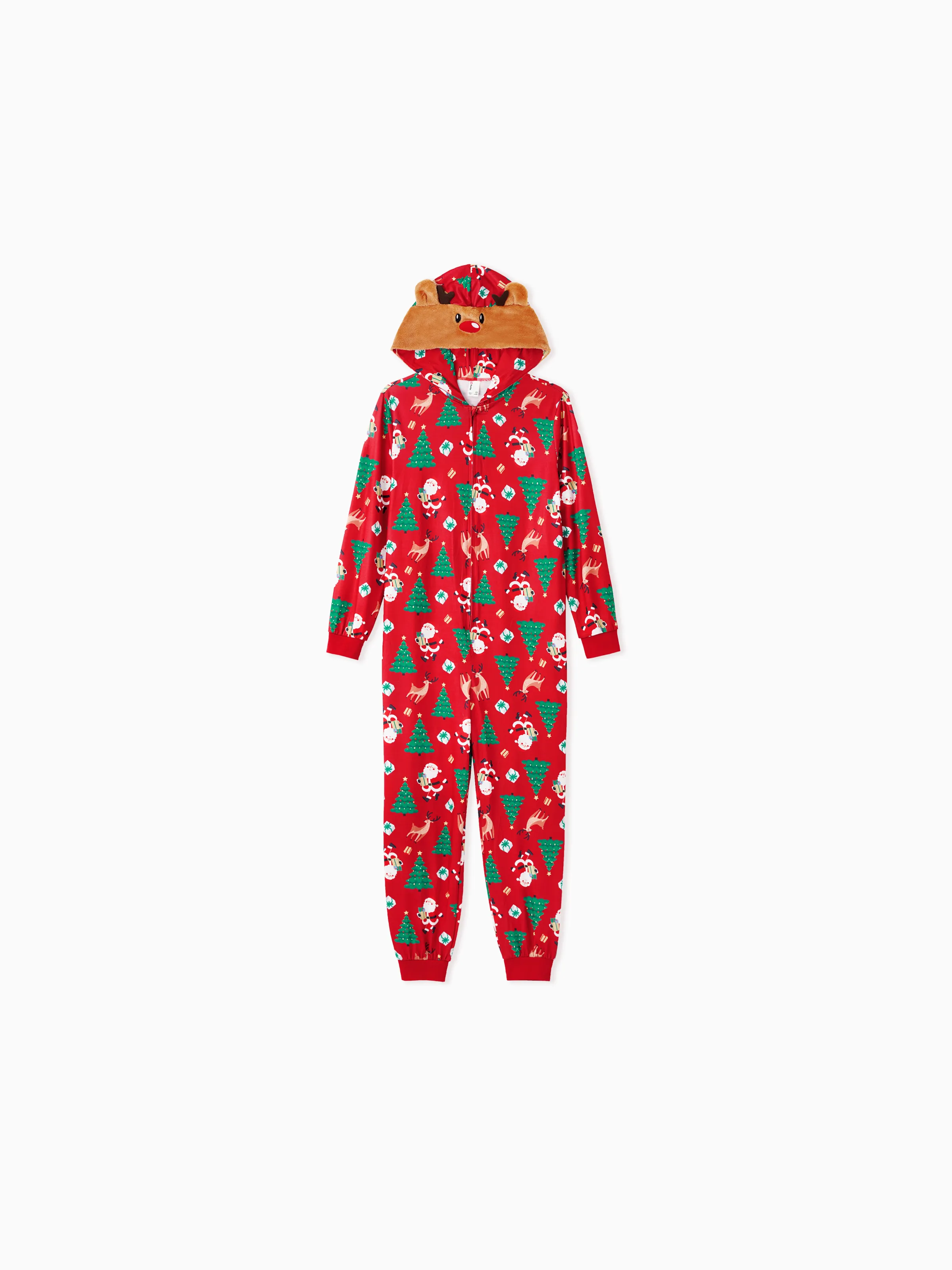 Christmas Family Pajamas Sets 3D Reindeer Hooded Allover Print Onesies with Christmas Socks Red-2 - XNAUWBI
