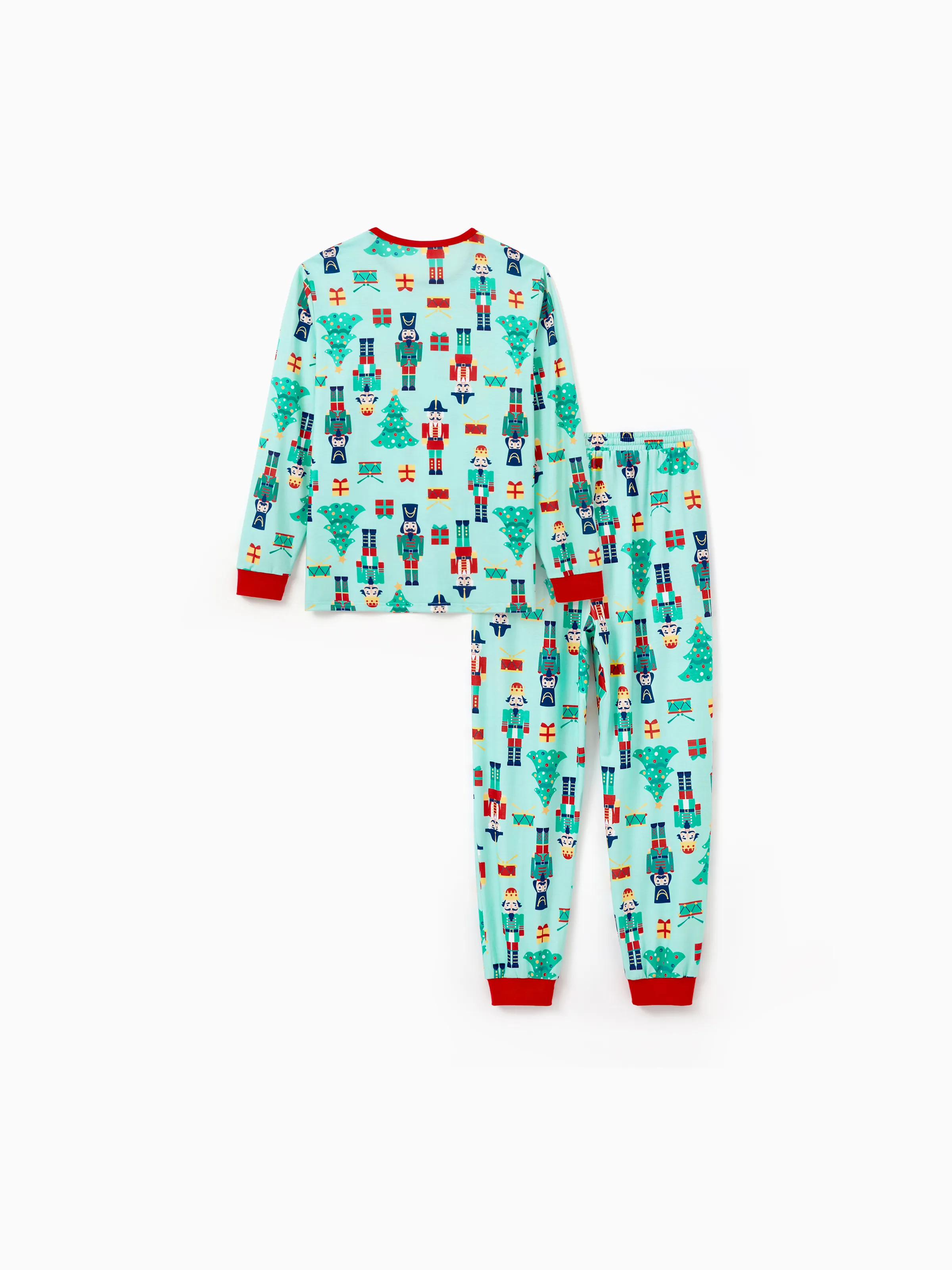 Christmas Matching Family Pajamas Set Soldier and Christmas Tree Print PJS with Christmas Socks Pale Green - XNAUWBI