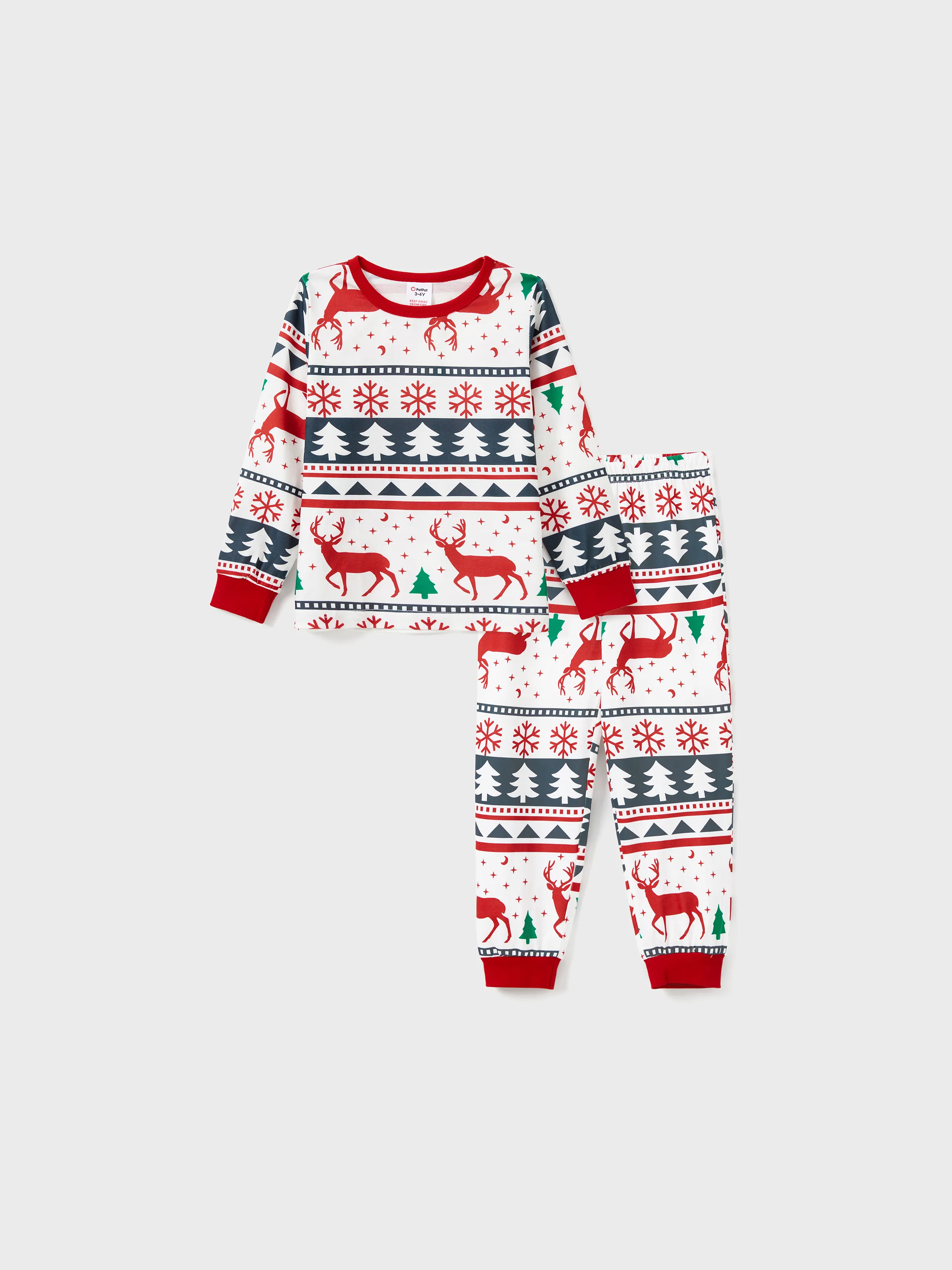 Family Christmas Pajamas All Over Reindeer Print Long-sleeve with Christmas Socks (SGS Certied Safety) Red+White - XNAUWBI