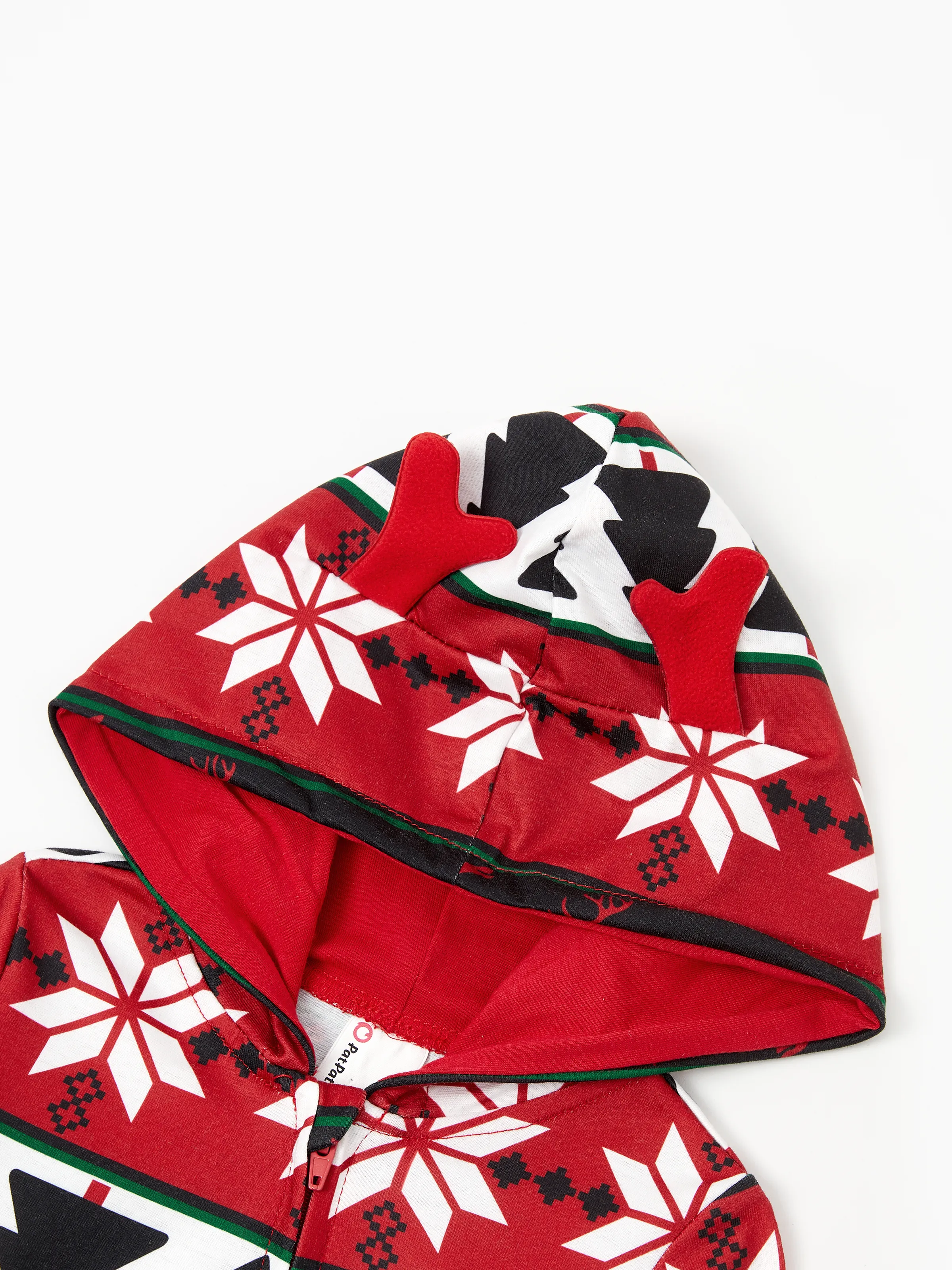 Christmas Pajamas 3D Reindeer Pattern Zipper Hooded Onesies Matching Family Outfits red/black - XNAUWBI
