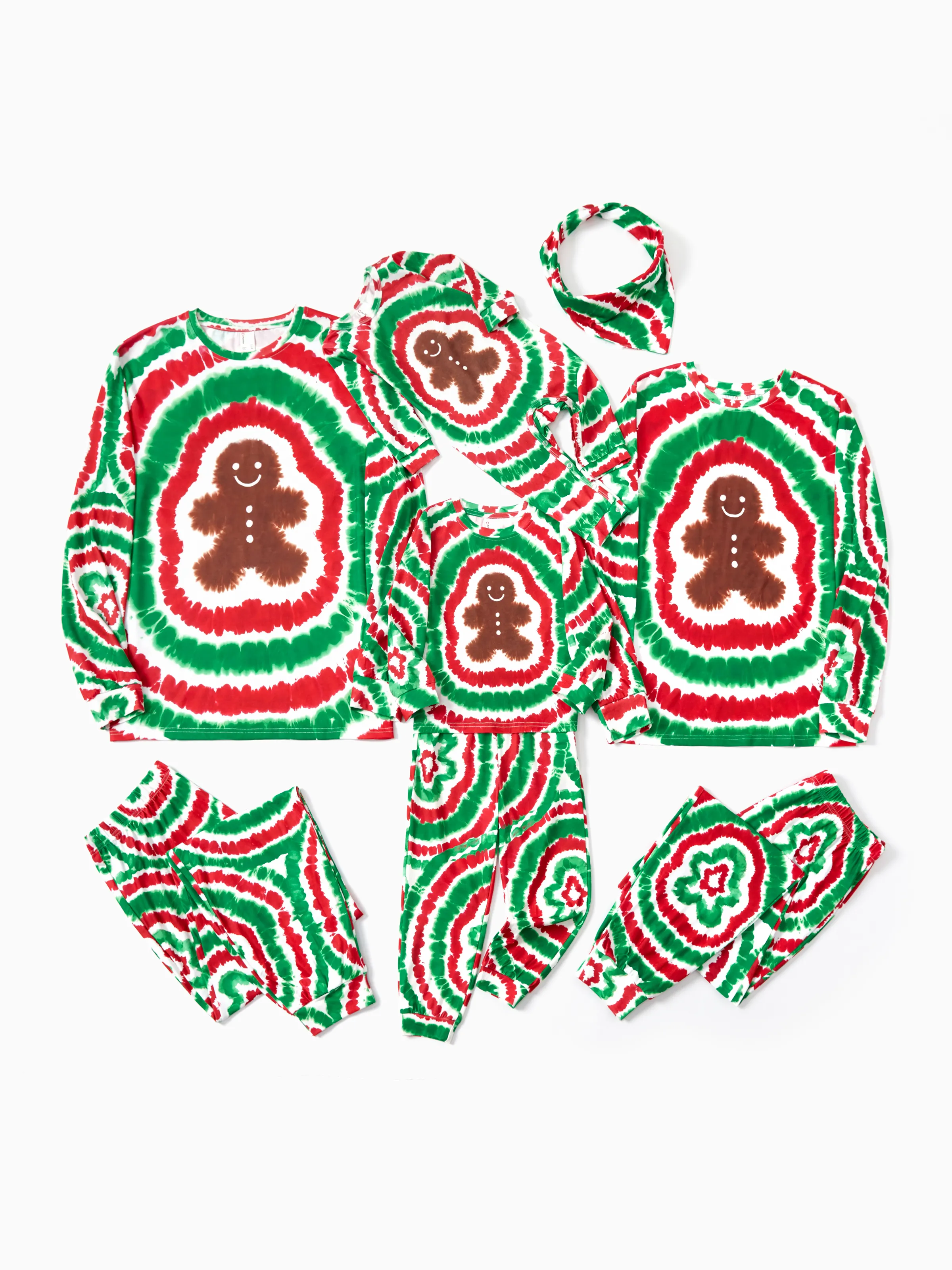 Christmas Family Red&Green Tie-Dye Gingerbread Man Pajamas Sets with Christmas Socks MultiColour - XNAUWBI