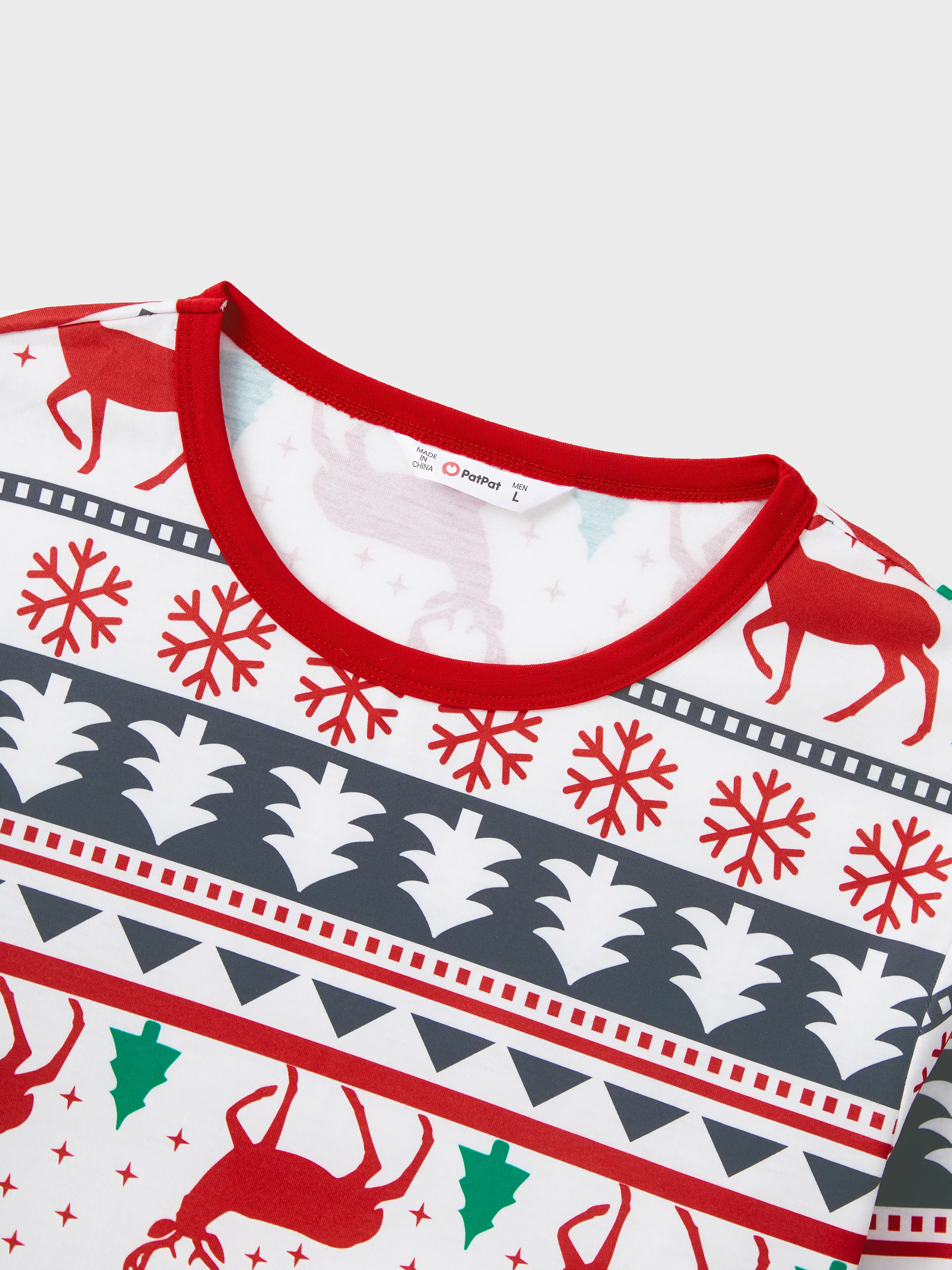 Family Christmas Pajamas All Over Reindeer Print Long-sleeve with Christmas Socks (SGS Certied Safety) Red+White - XNAUWBI