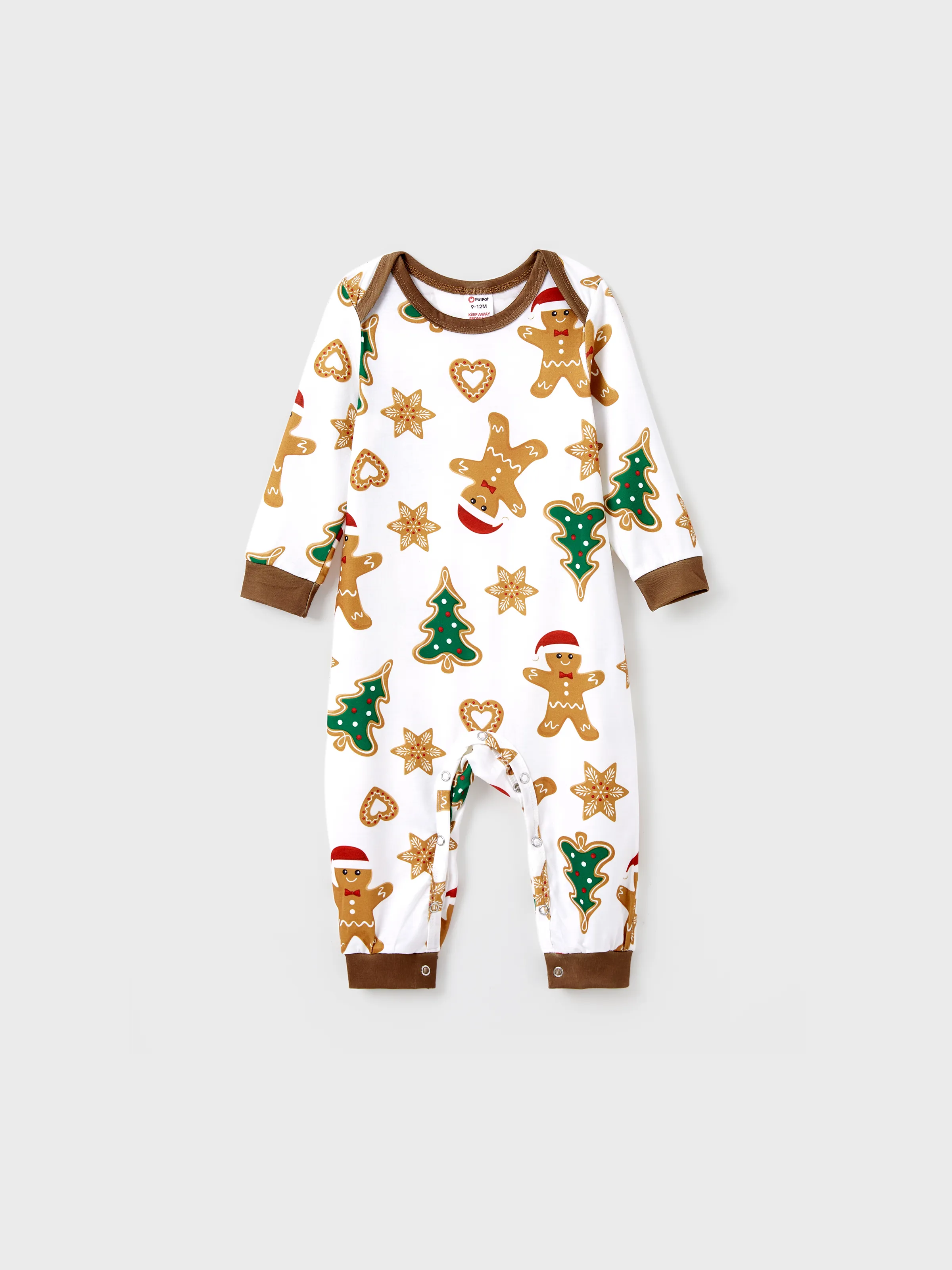 Christmas Family Matching Cartoon Gingerbread Man and Tree All-over Print Long-sleeve Pajamas Sets with Christmas Socks Coffee - XNAUWBI