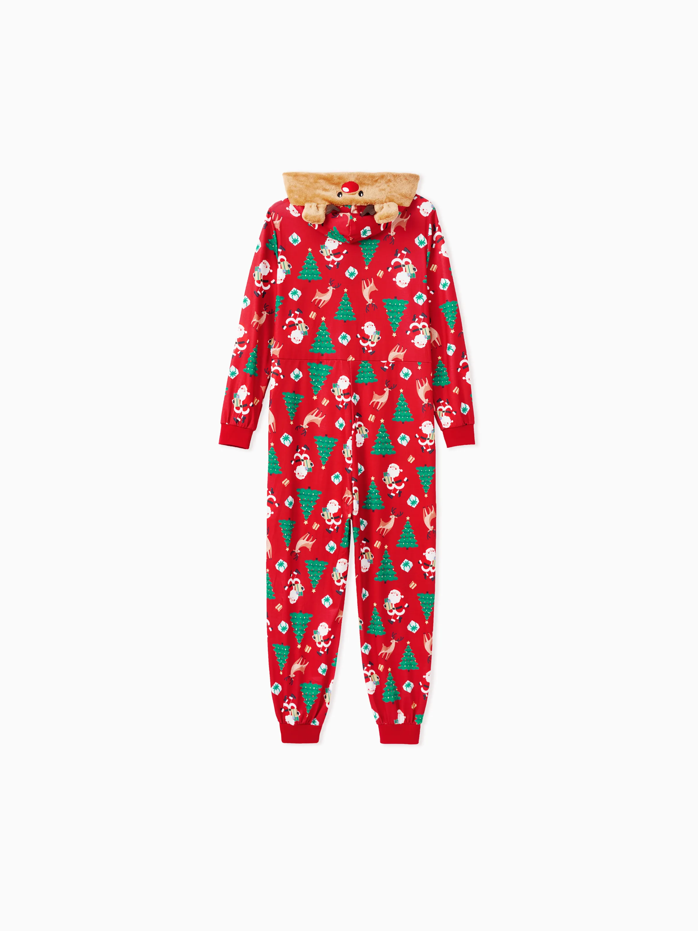 Christmas Family Pajamas Sets 3D Reindeer Hooded Allover Print Onesies with Christmas Socks Red-2 - XNAUWBI