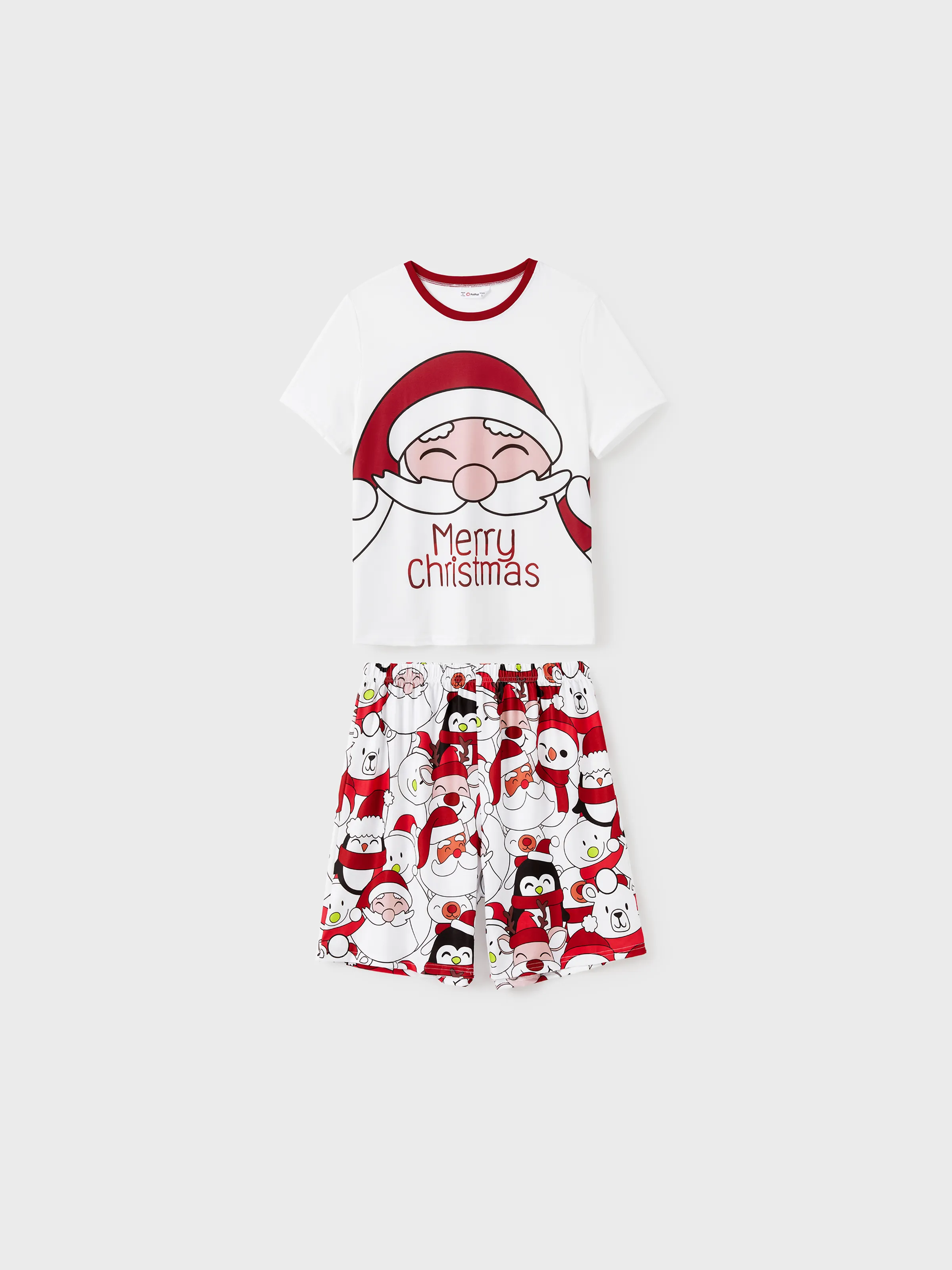 Christmas Santa and Snowman Print Family Matching Short-sleeve Tops and Shorts Pajamas Sets White - XNAUWBI