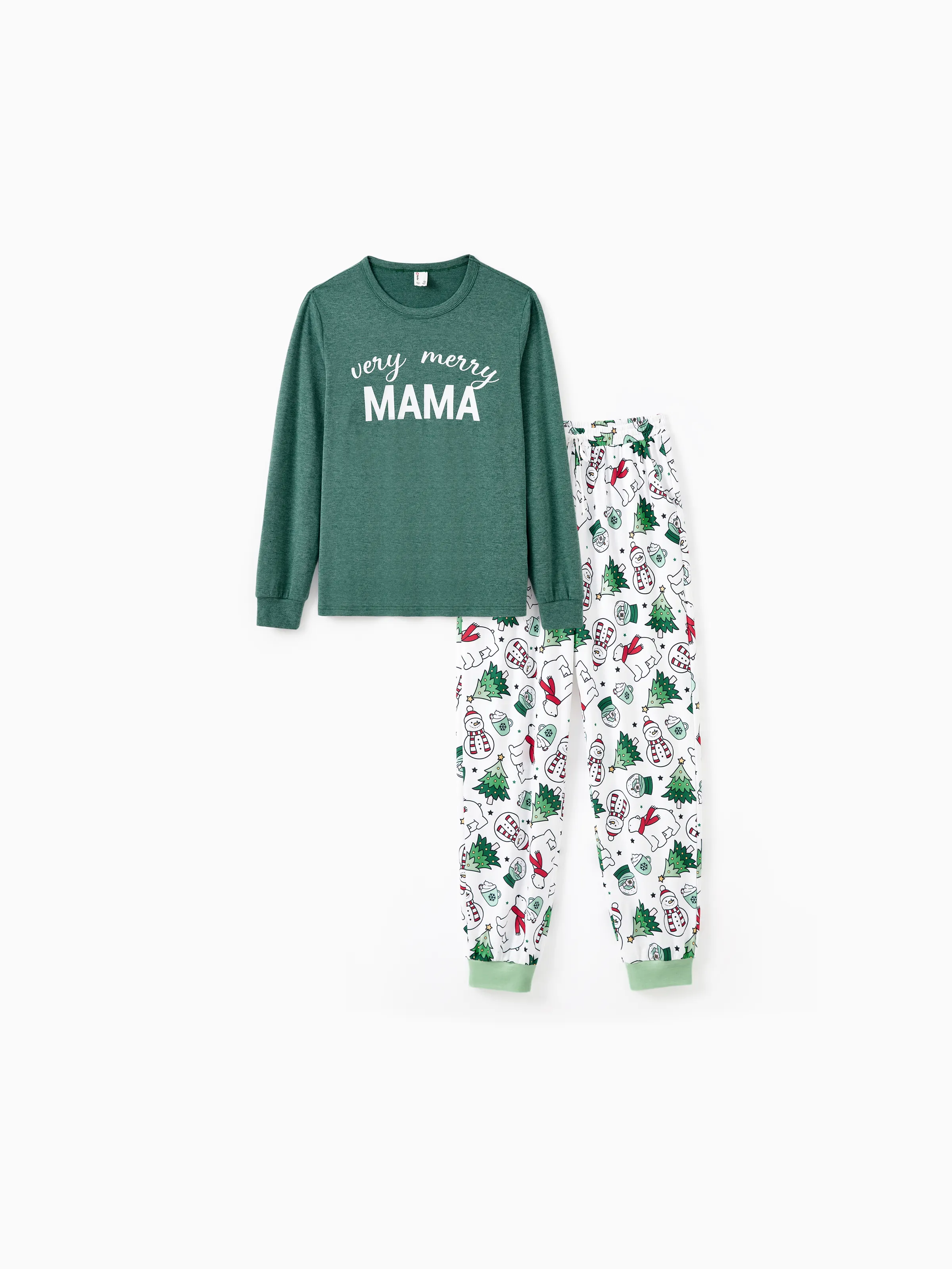 Christmas Family Matching Long Sleeves Very Merry Green Tops Allover Pattern Pants Pajamas Sets with Christmas Socks MediumSpringGreen - XNAUWBI