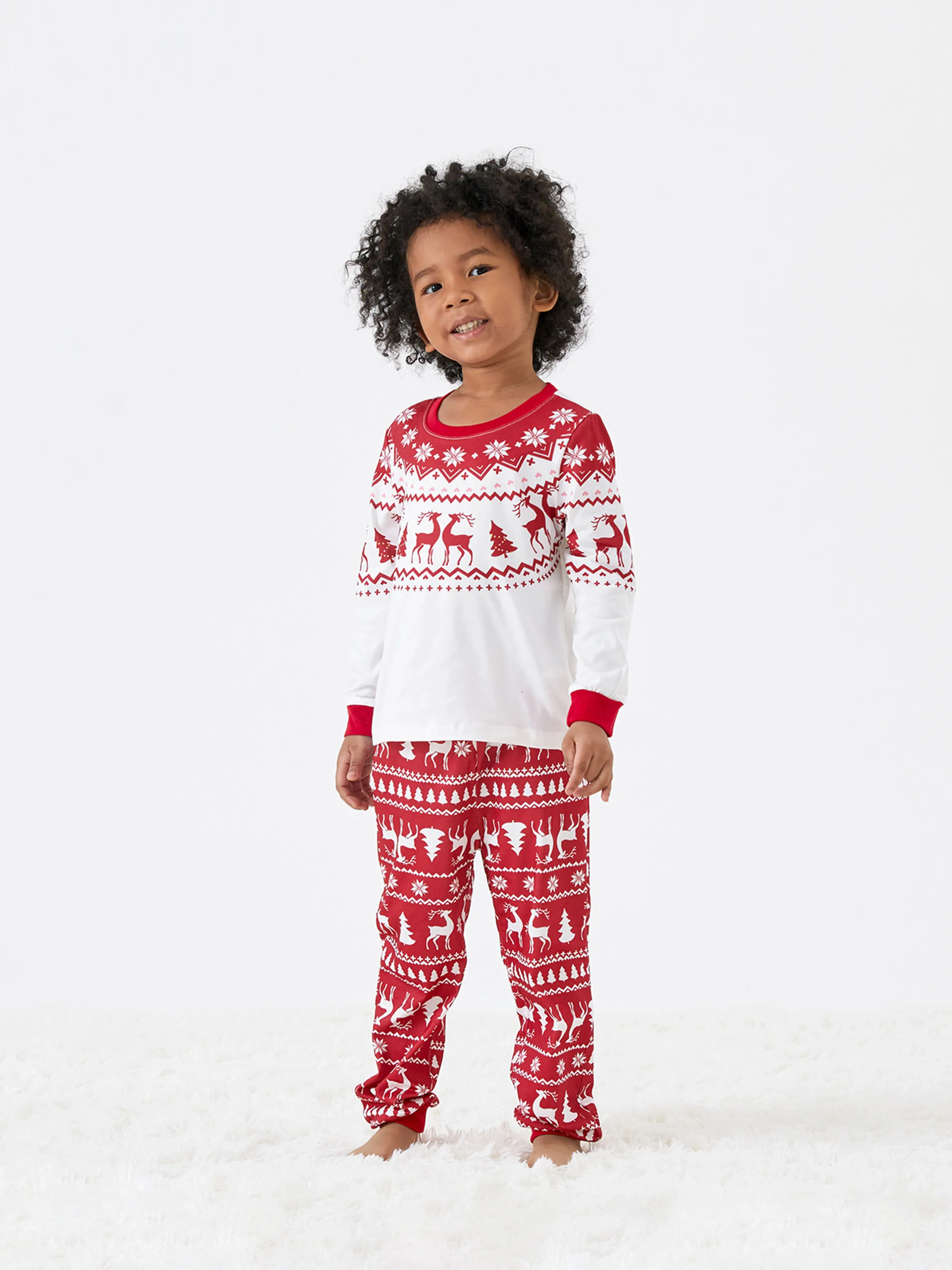 Christmas Reindeer and Snowflake Print Family Matching Pajamas Sets with Christmas Socks Red - XNAUWBI