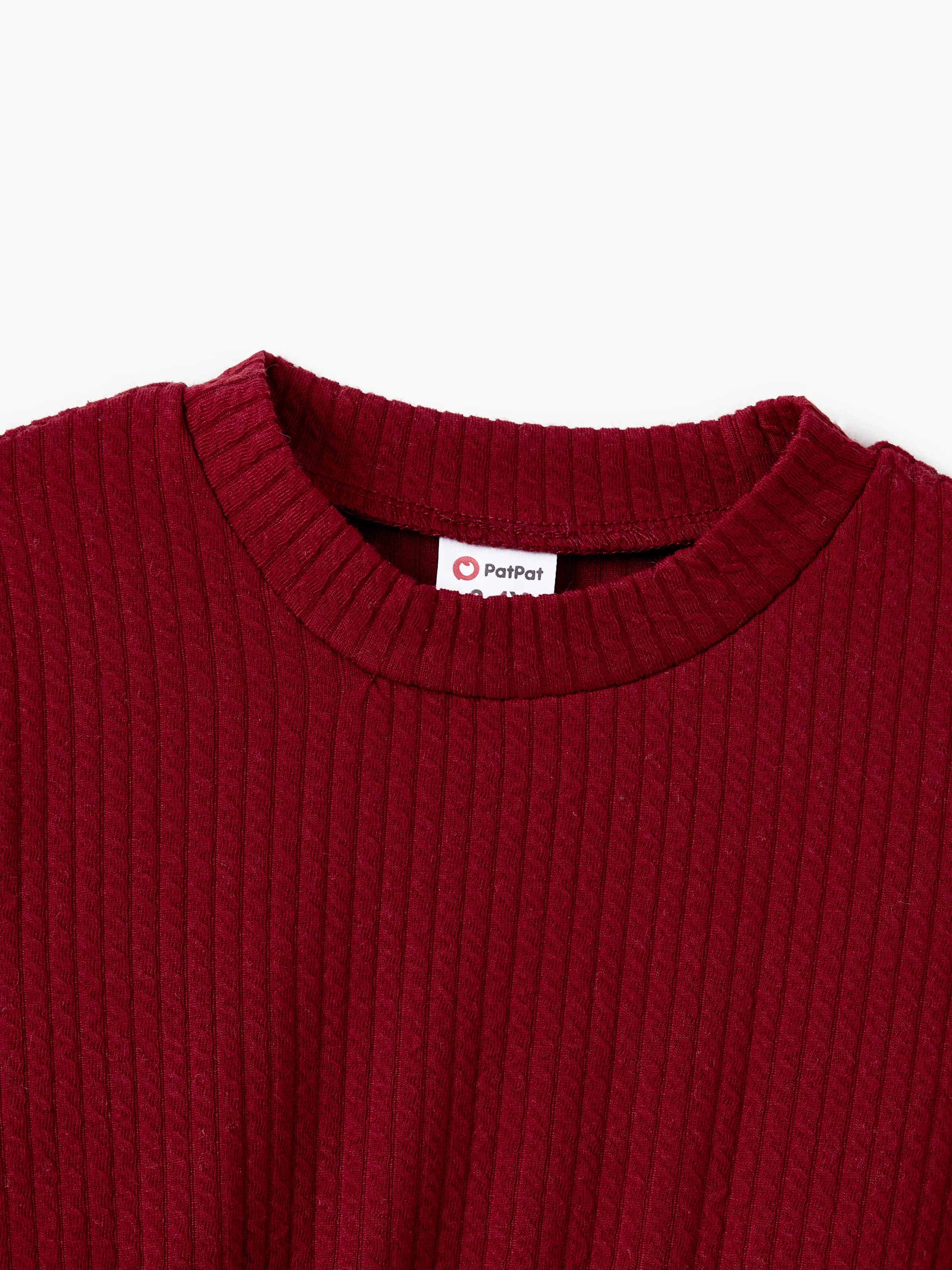 Family Matching Solid Ribbed Spliced Plaid Belted Dresses and Long-sleeve Button Up Shirts Sets MAROON - XNAUWBI