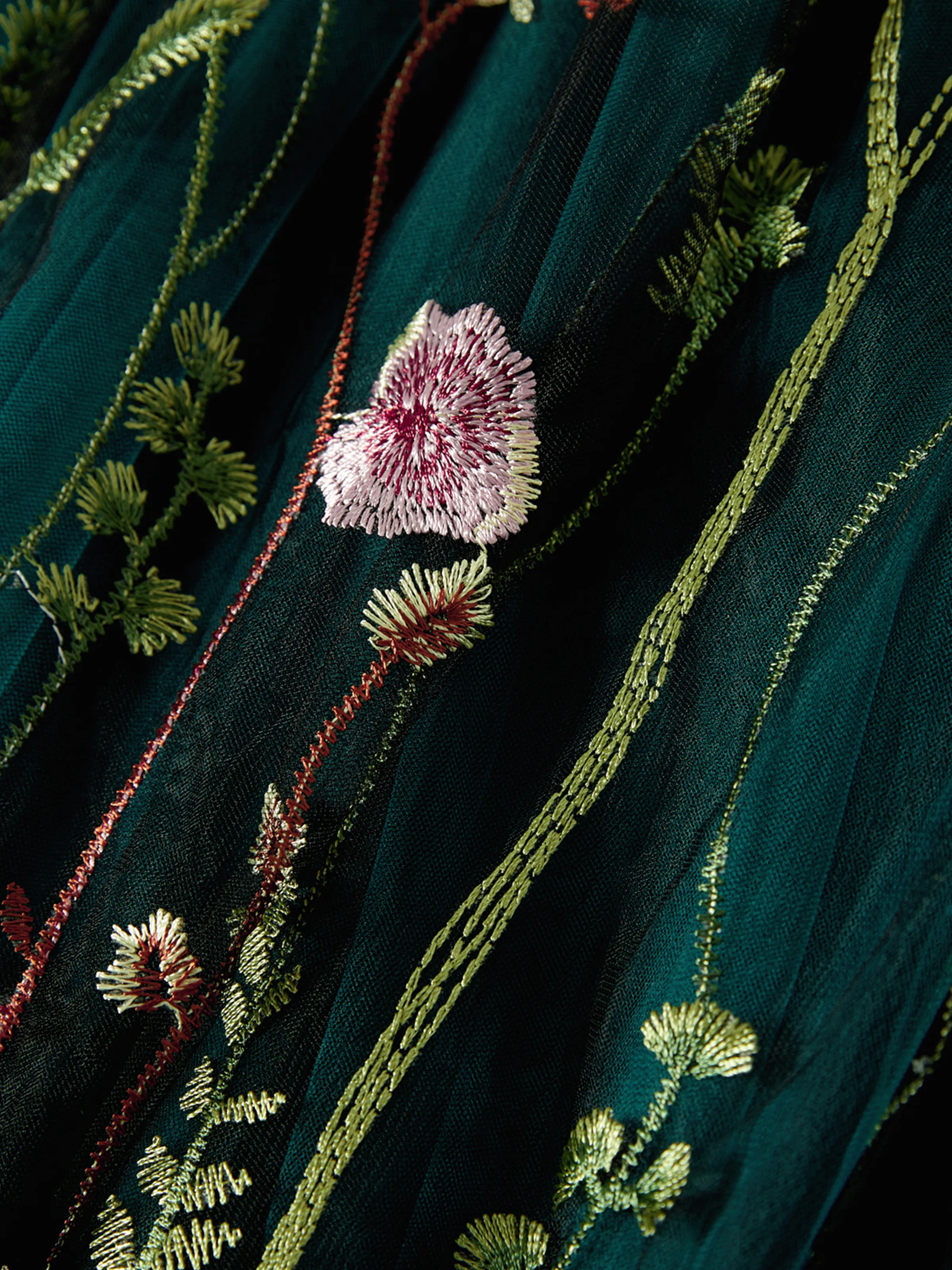 Mommy and Me Casual Dresses - Big Flower Print, Medium Thickness, Short Sleeve, Opaque, Regular Fit Dark Green - XNAUWBI