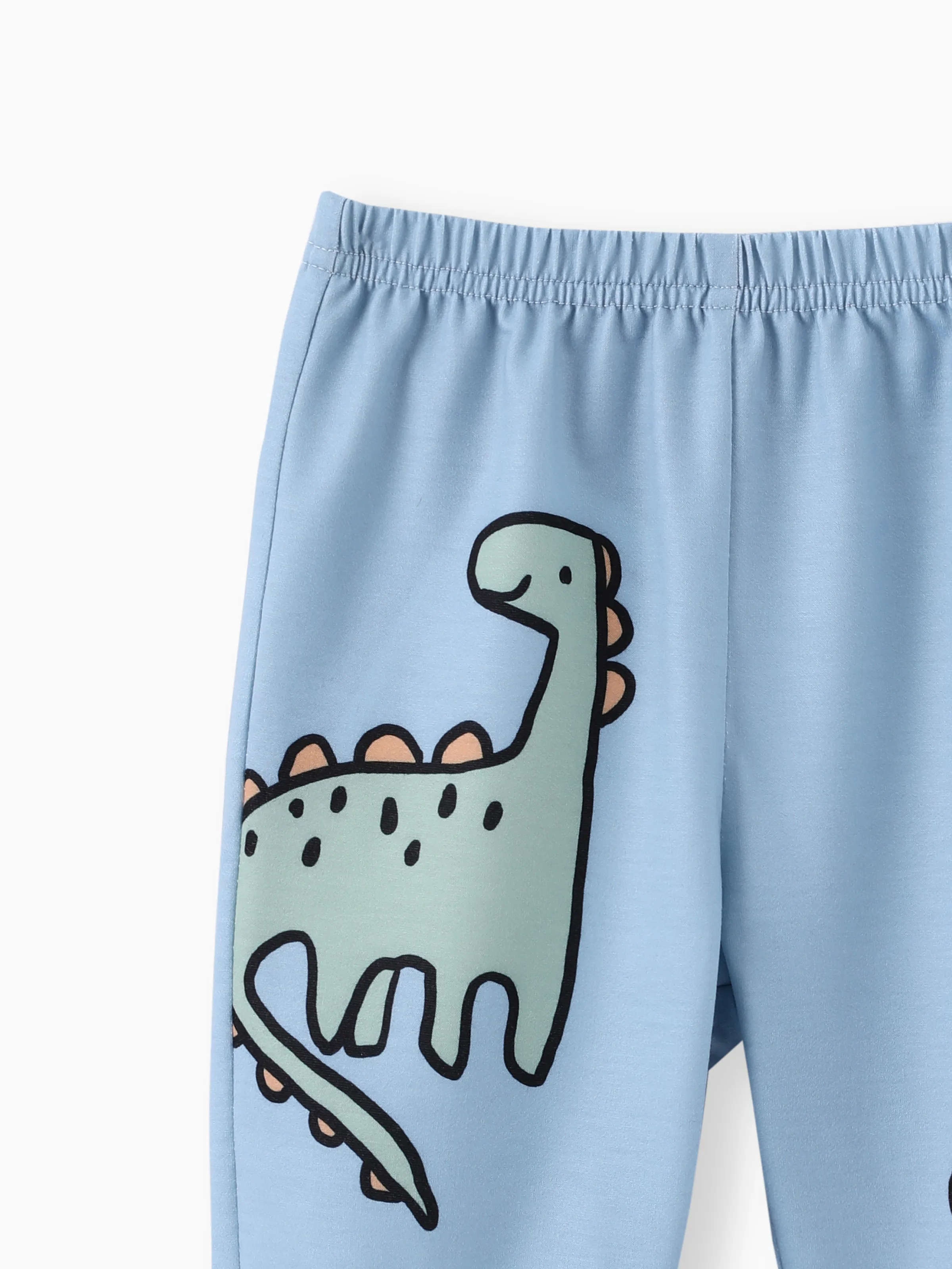 Baby Boy Clothes 2pcs Dinosaur/ Vehicle Print Sweatshirt and Pants Set Blue grey - XNAUWBI