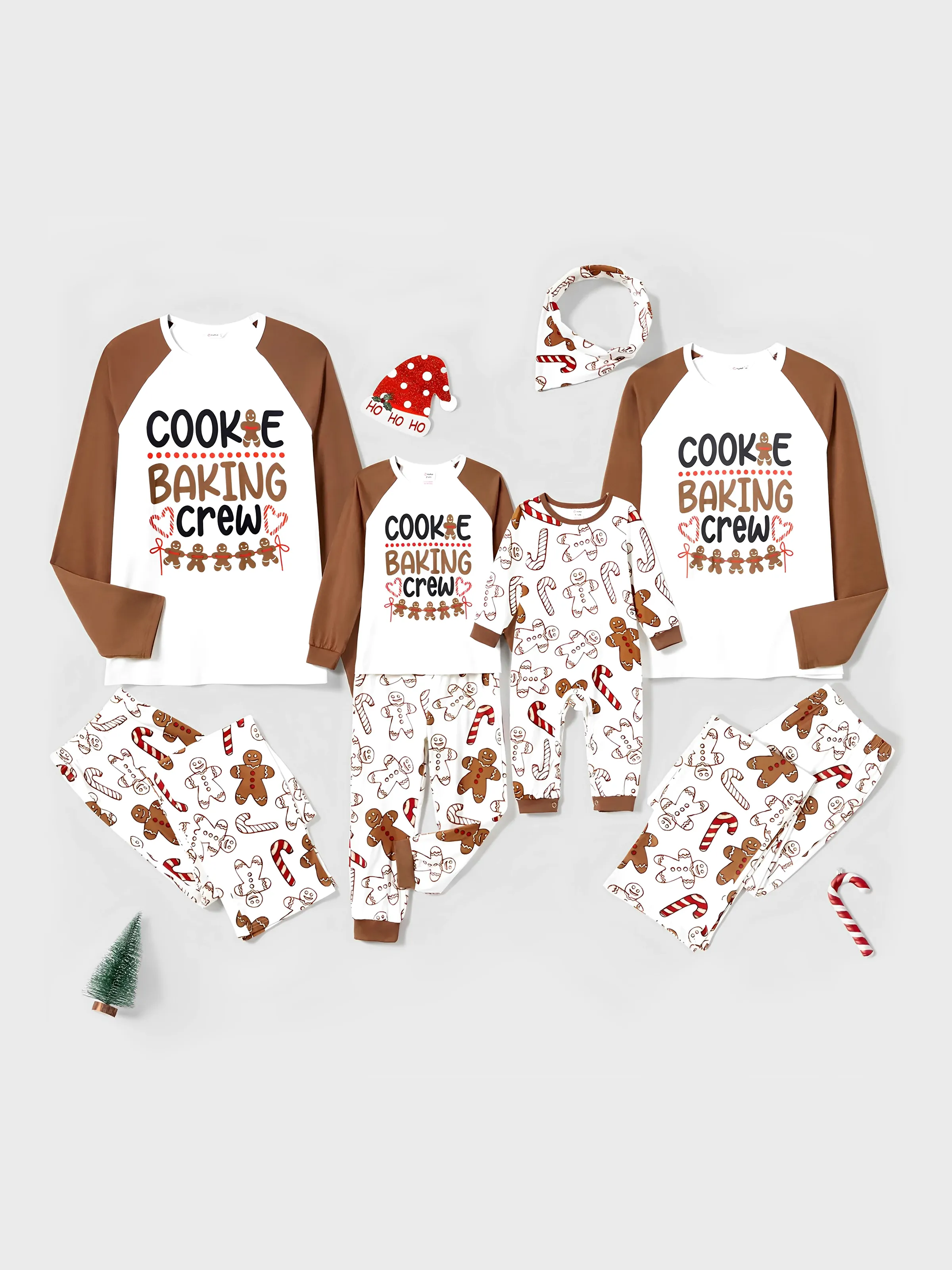 Christmas Family Matching Letter and Gingerbread Man Print Long-sleeve Pajamas Sets with Christmas Socks Khaki - XNAUWBI