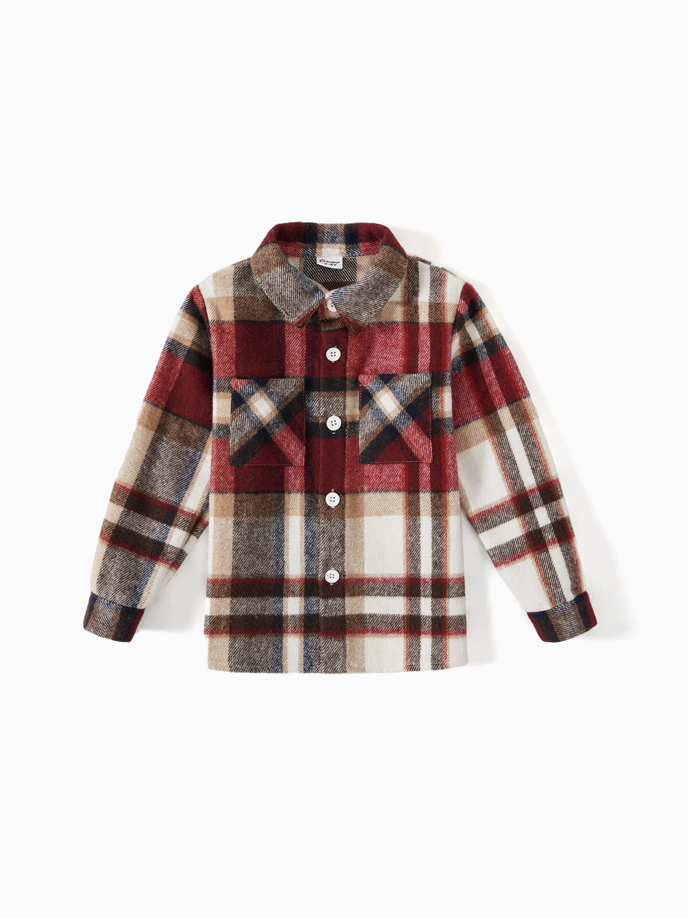 Family Matching Solid Ribbed Spliced Plaid Belted Dresses and Long-sleeve Button Up Shirts Sets MAROON - XNAUWBI