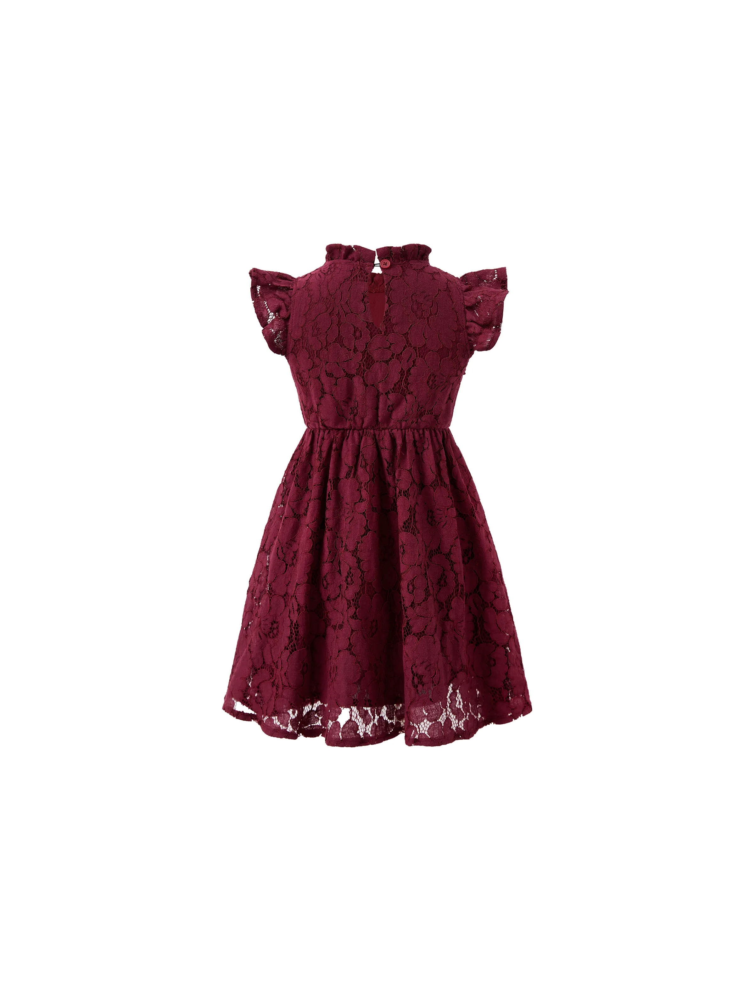 Family Matching Sets Plaid Shirt or Red Wine Lace Ruffle Sleeve A-Line Dress WineRed - XNAUWBI