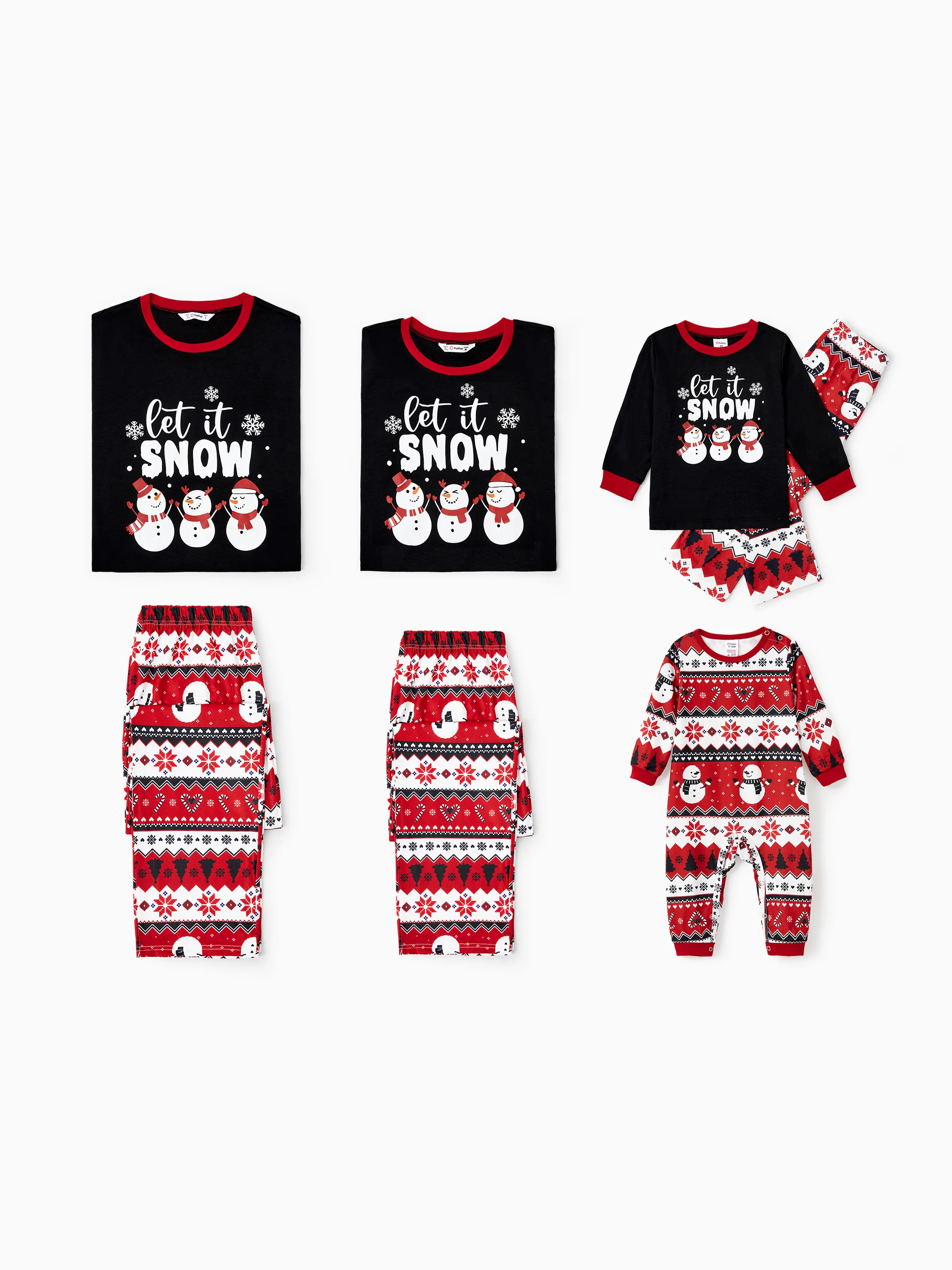 Christmas Family Pajamas Set Snowman Print Long-sleeve PJS with Christmas Socks Black - XNAUWBI