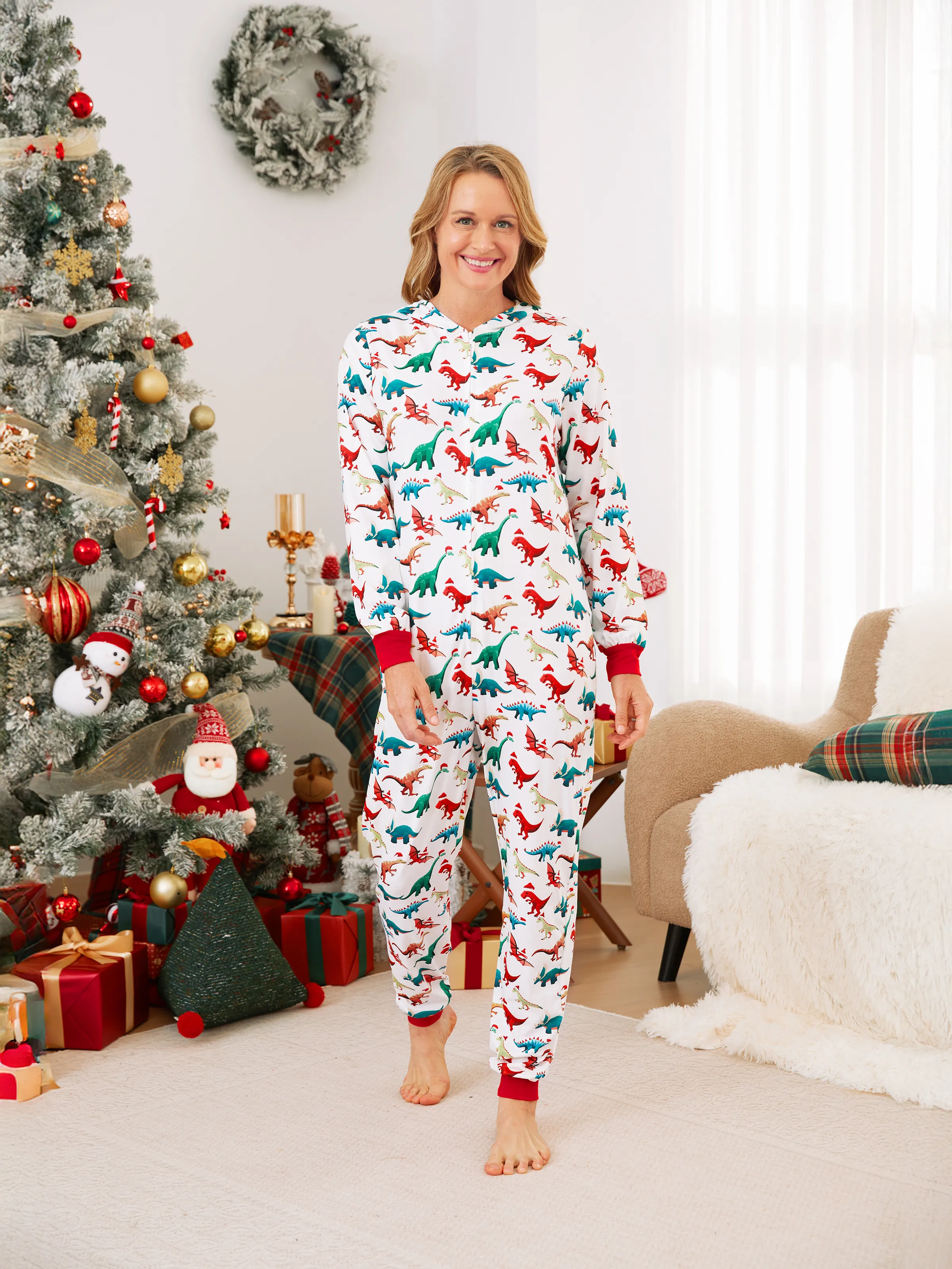 Christmas Family Matching Pajamas with 3D Design Onesie PJS with Christmas Socks Multi-color - XNAUWBI