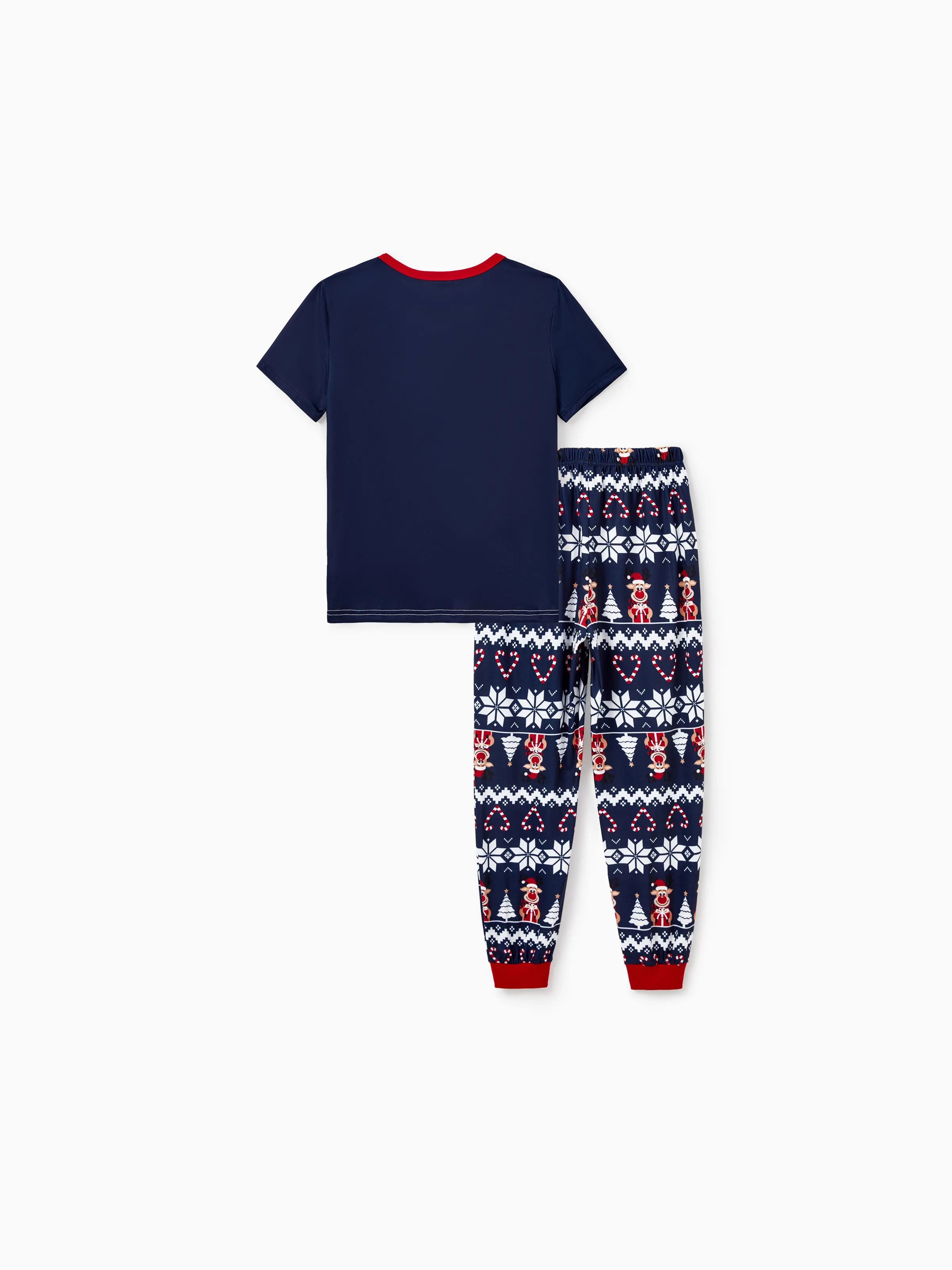 Christmas Matching Family Pajamas Set Reindeer and Snowflake Print PJS Deep Blue - XNAUWBI