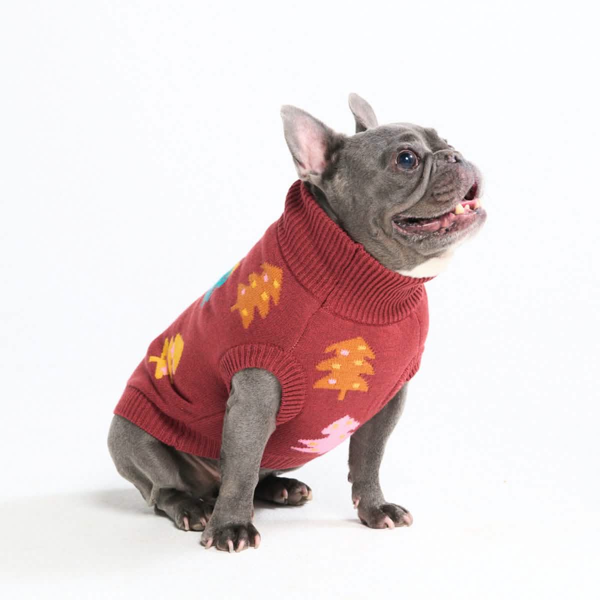 Christmas Knit Dog Sweater - Candy Trees Chestnut - XNAUWBI
