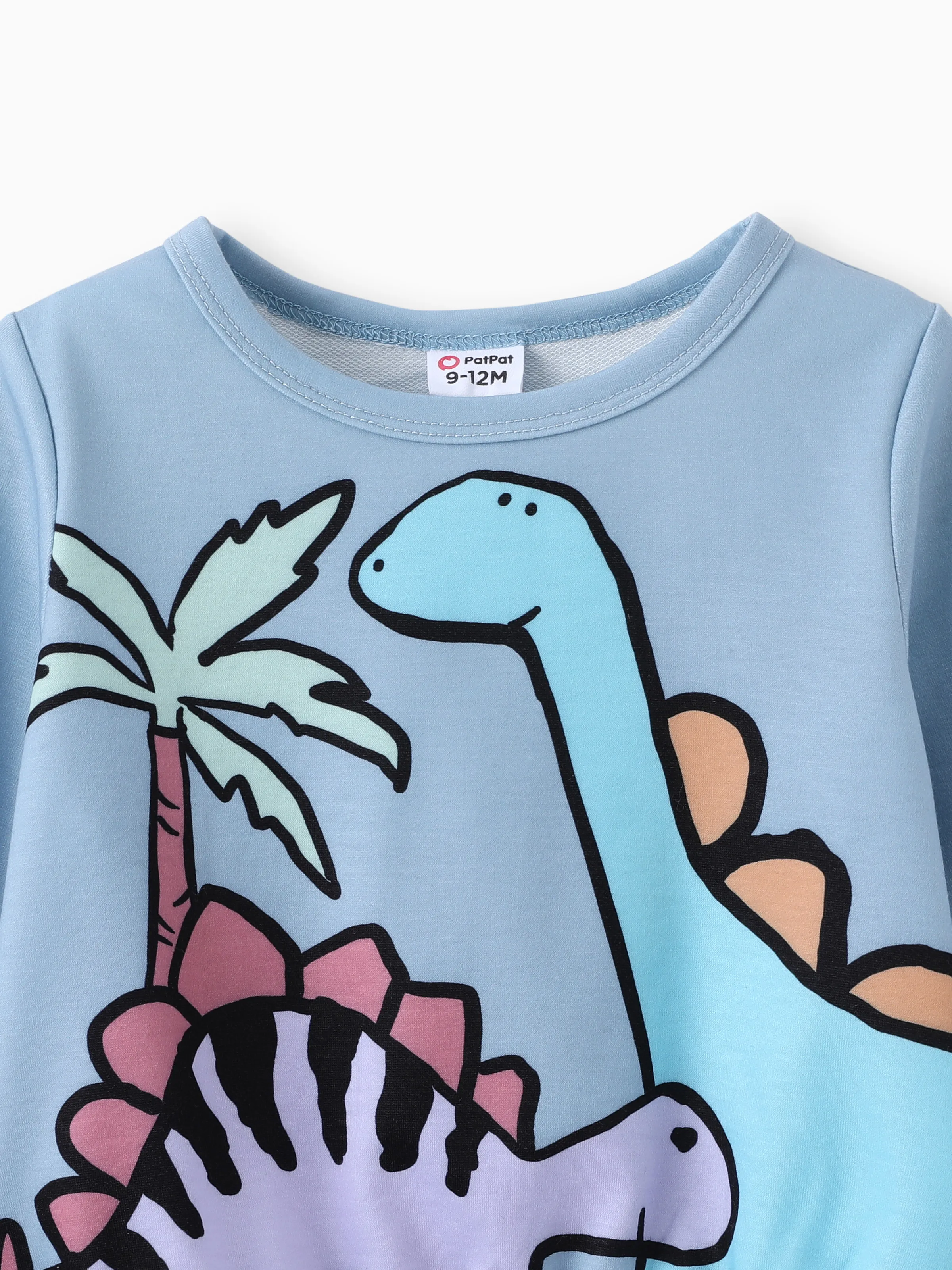 Baby Boy Clothes 2pcs Dinosaur/ Vehicle Print Sweatshirt and Pants Set Blue grey - XNAUWBI