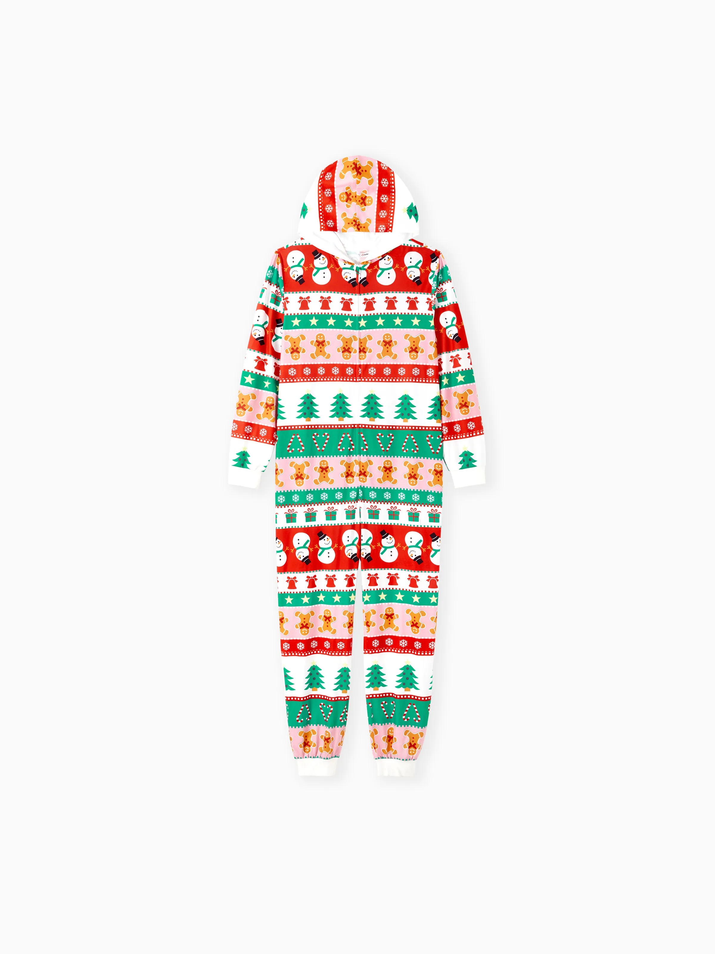 Onesies Pajamas Matching Christmas Outfits Allover Pattern Zipper Front Holly Jolly Print with Christmas Socks Back MultiColour - XNAUWBI