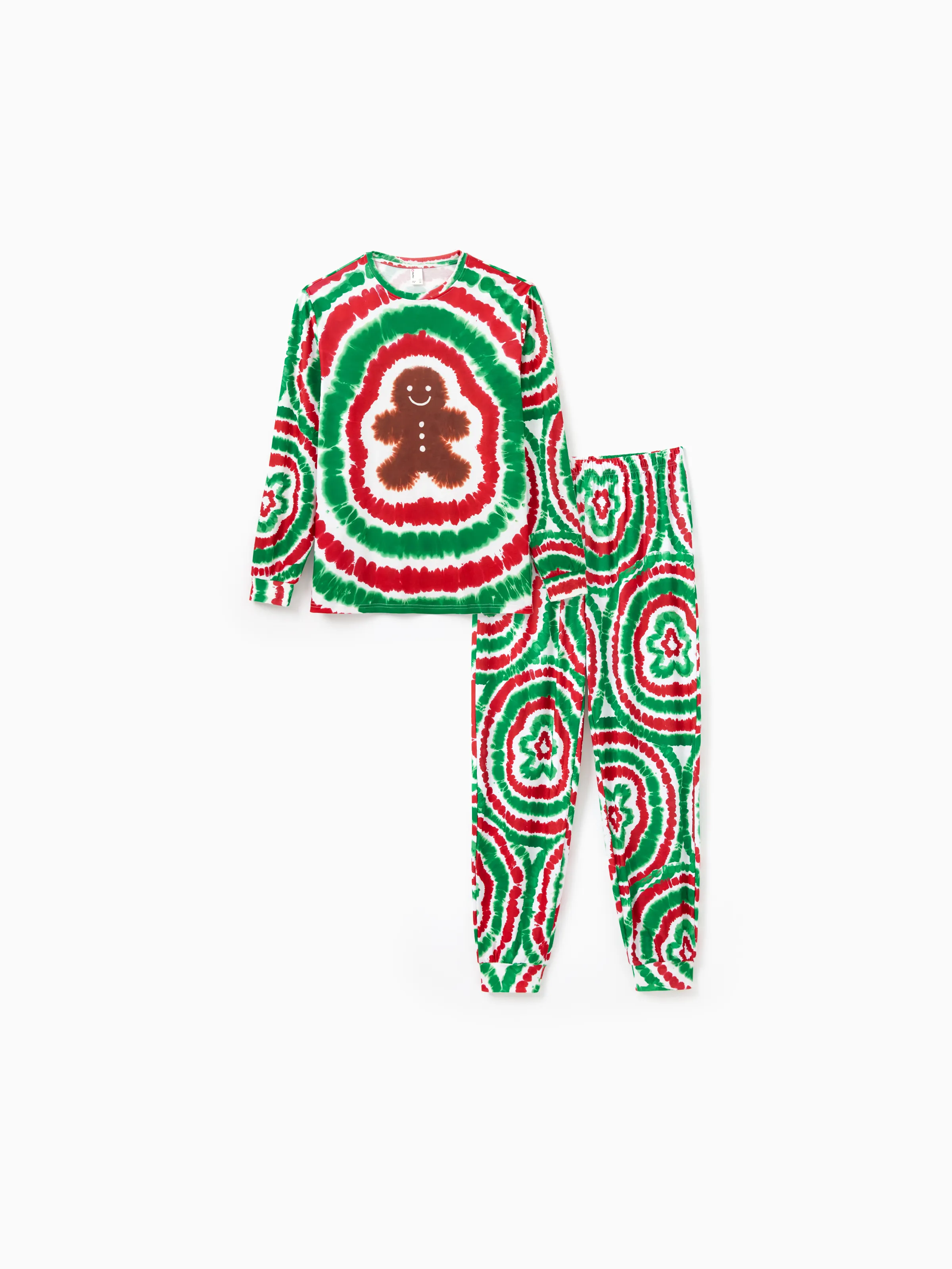 Christmas Family Red&Green Tie-Dye Gingerbread Man Pajamas Sets with Christmas Socks MultiColour - XNAUWBI