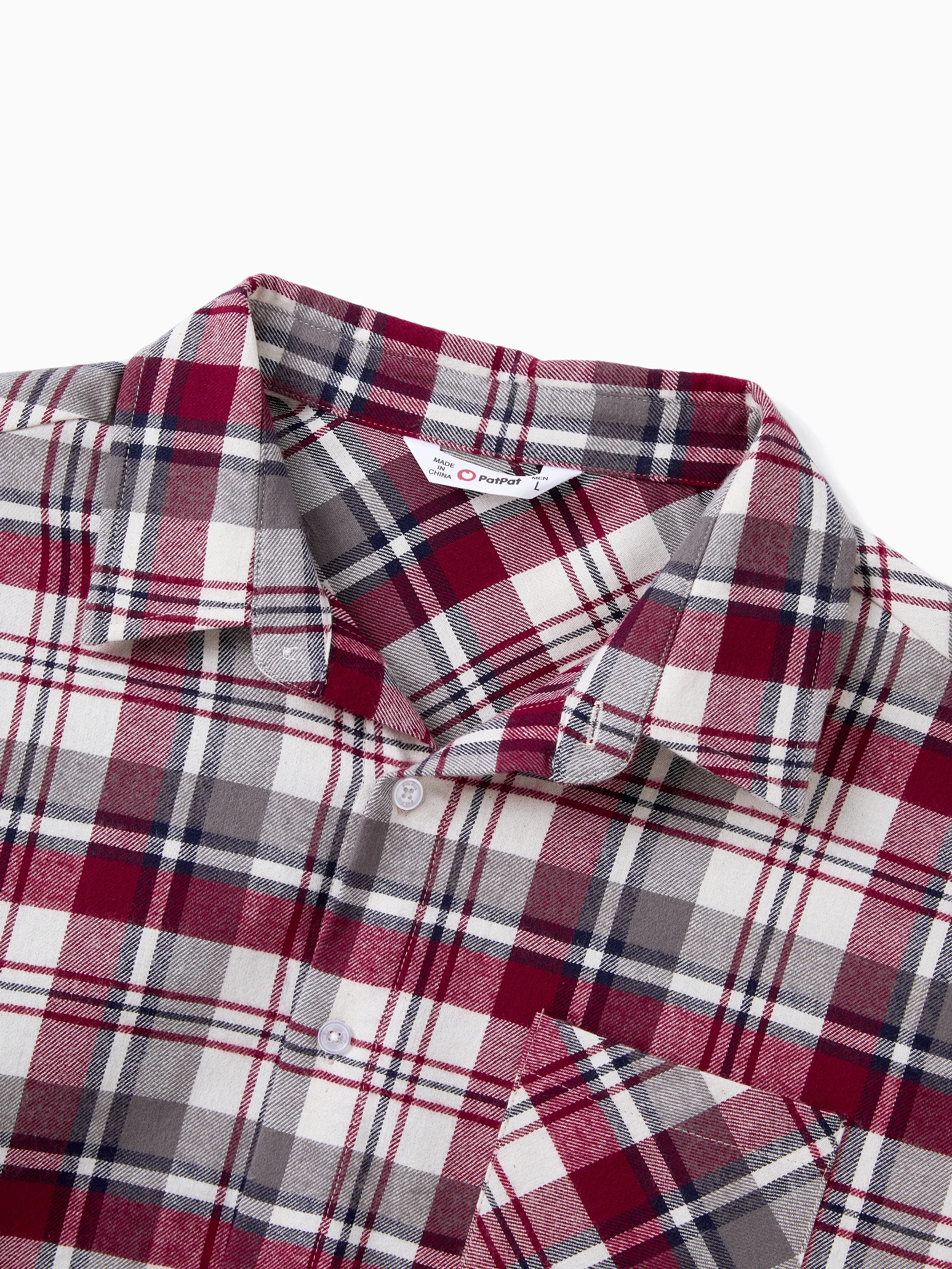 Family Matching Sets Plaid Shirt or Red Wine Lace Ruffle Sleeve A-Line Dress WineRed - XNAUWBI