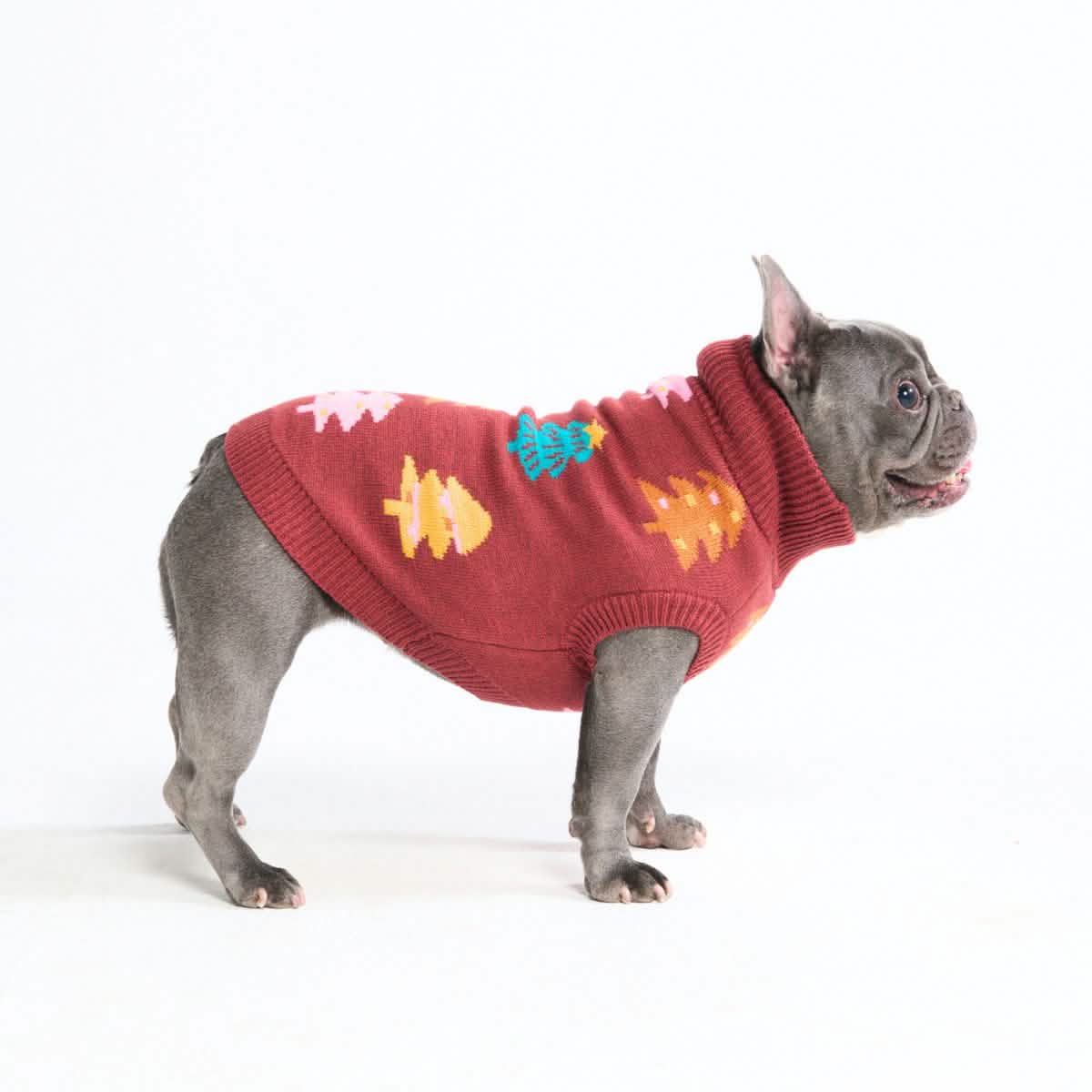Christmas Knit Dog Sweater - Candy Trees Chestnut - XNAUWBI