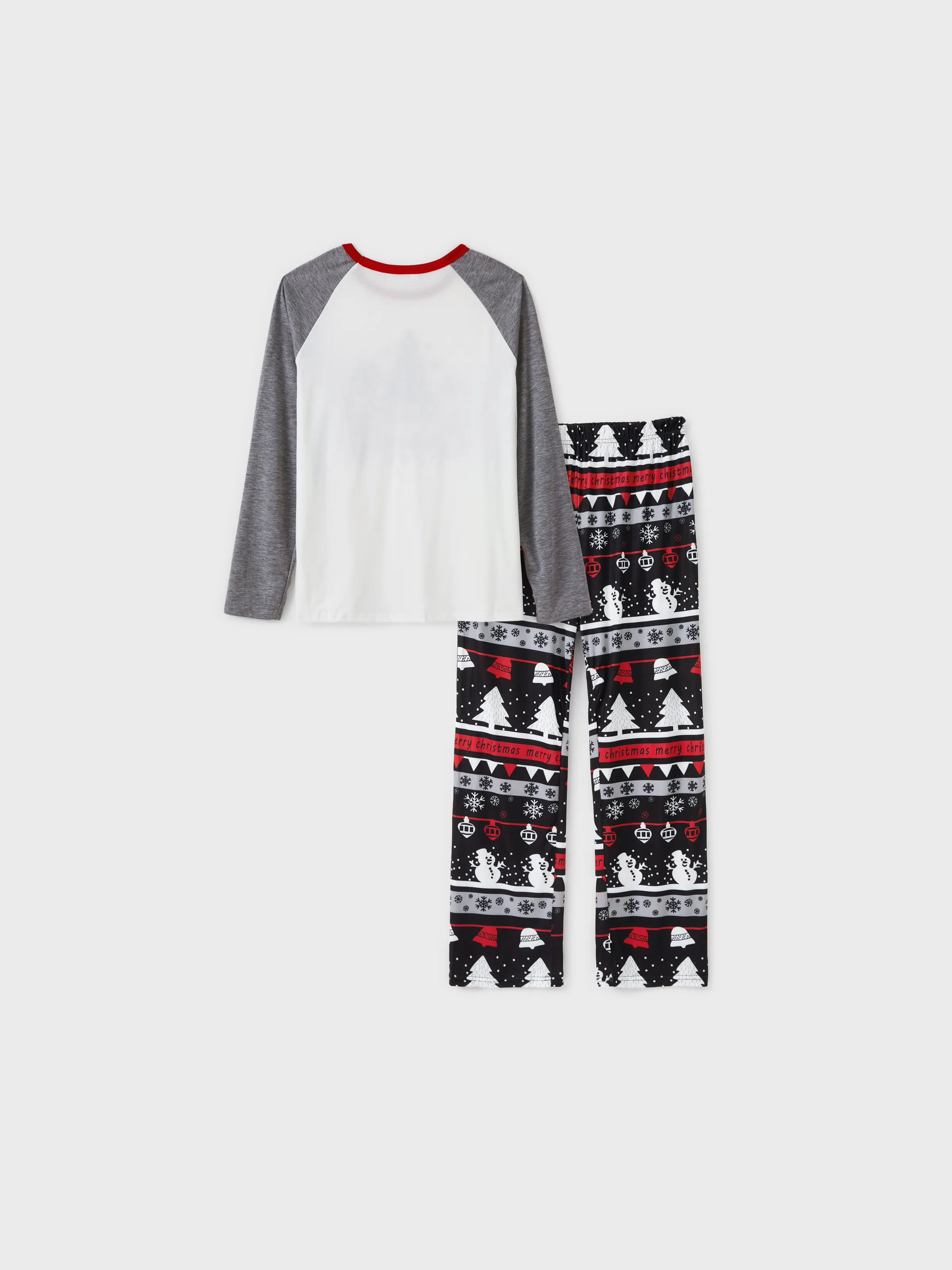 Christmas Tree Snowflake and Letters Print Grey Family Matching Long-sleeve Pajamas Sets with Christmas Socks Grey - XNAUWBI