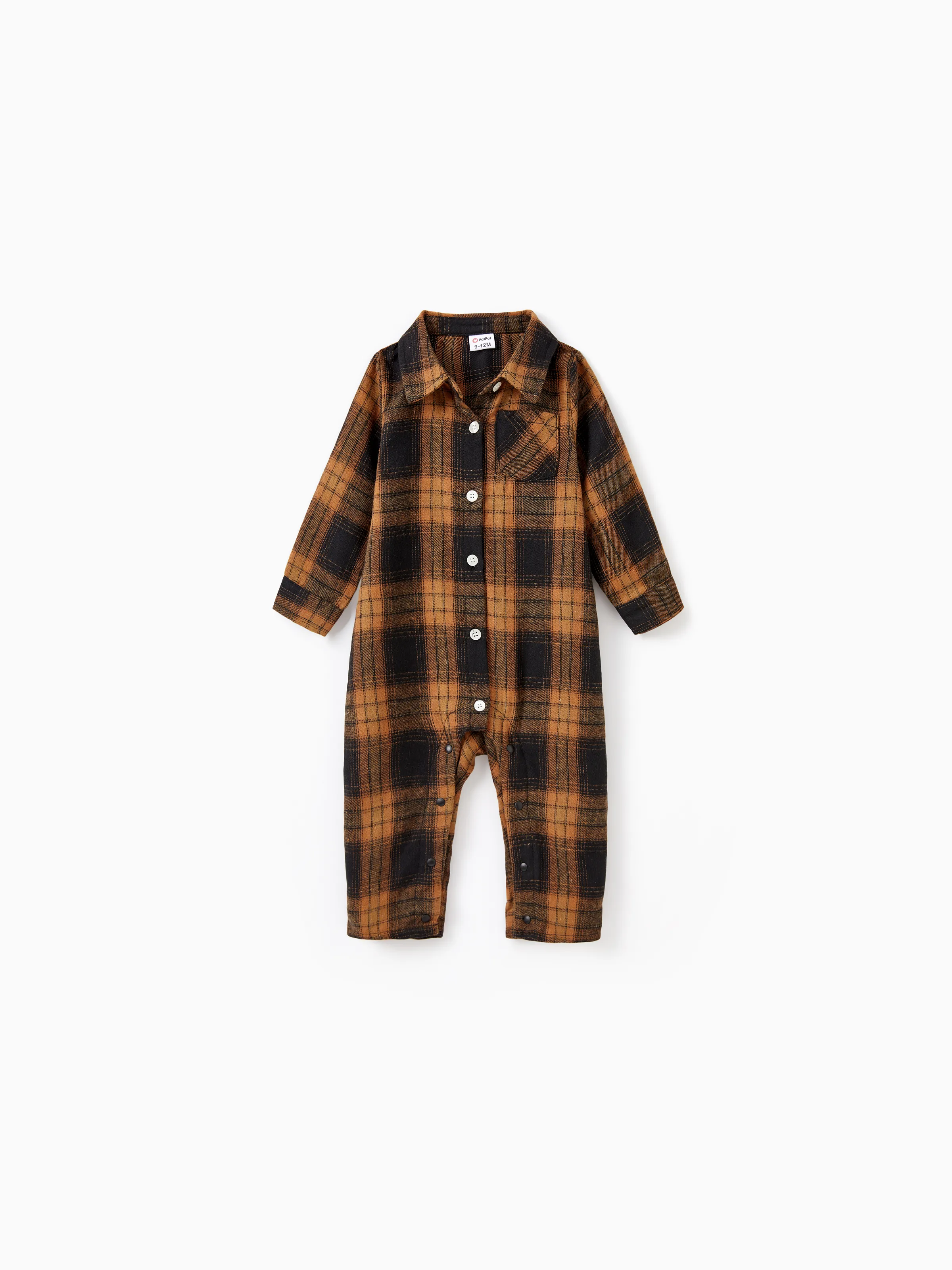 Christmas Family Matching Sets Brown&Black Check Plaid Long-sleeve Botton Dwon Top/Dress/Romper BrownishBlack - XNAUWBI