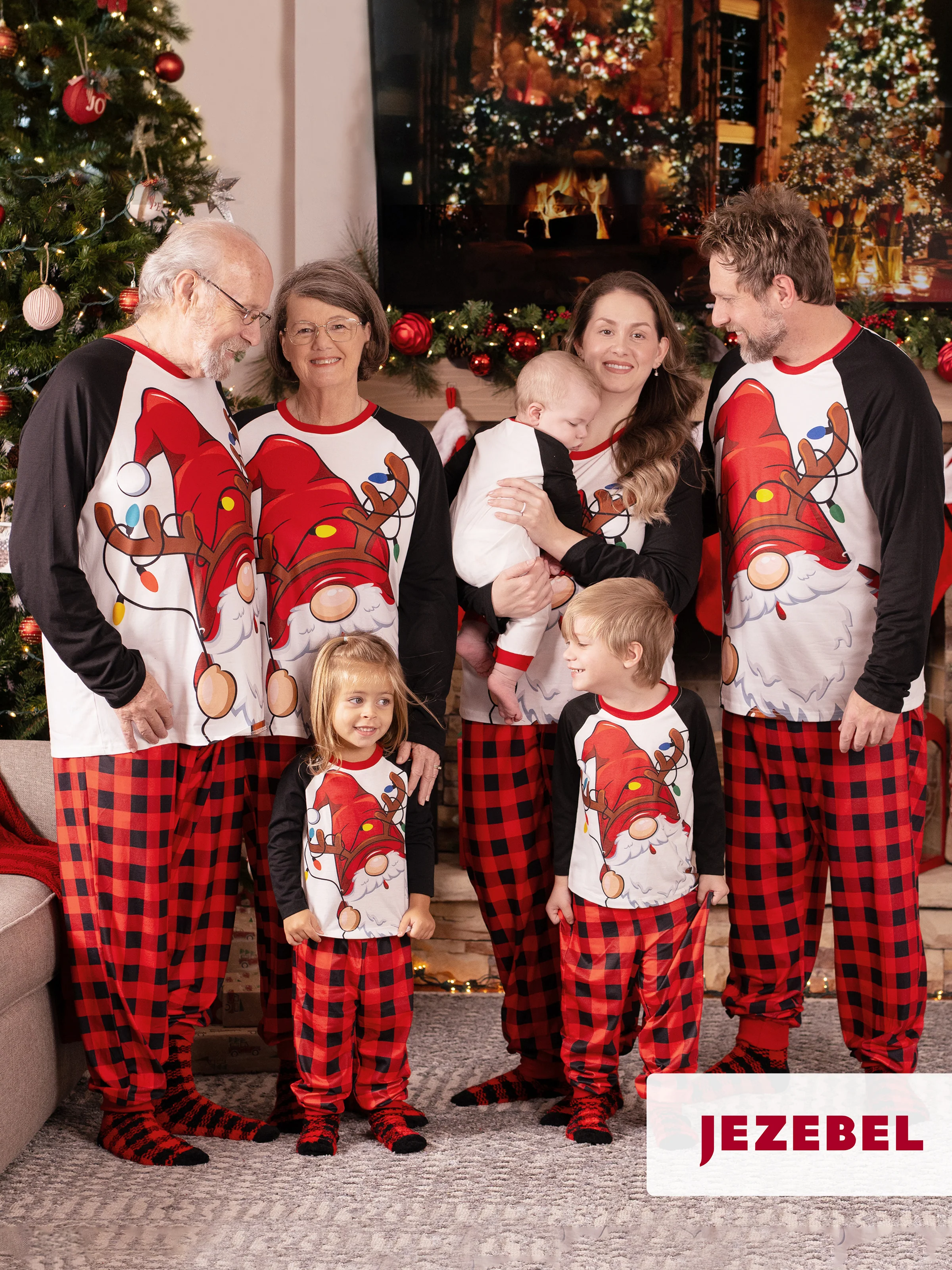 Christmas Family Matching Santa Print Raglan Sleeves Pajamas Sets with Christmas Socks (SGS Certied Safety) Red - XNAUWBI