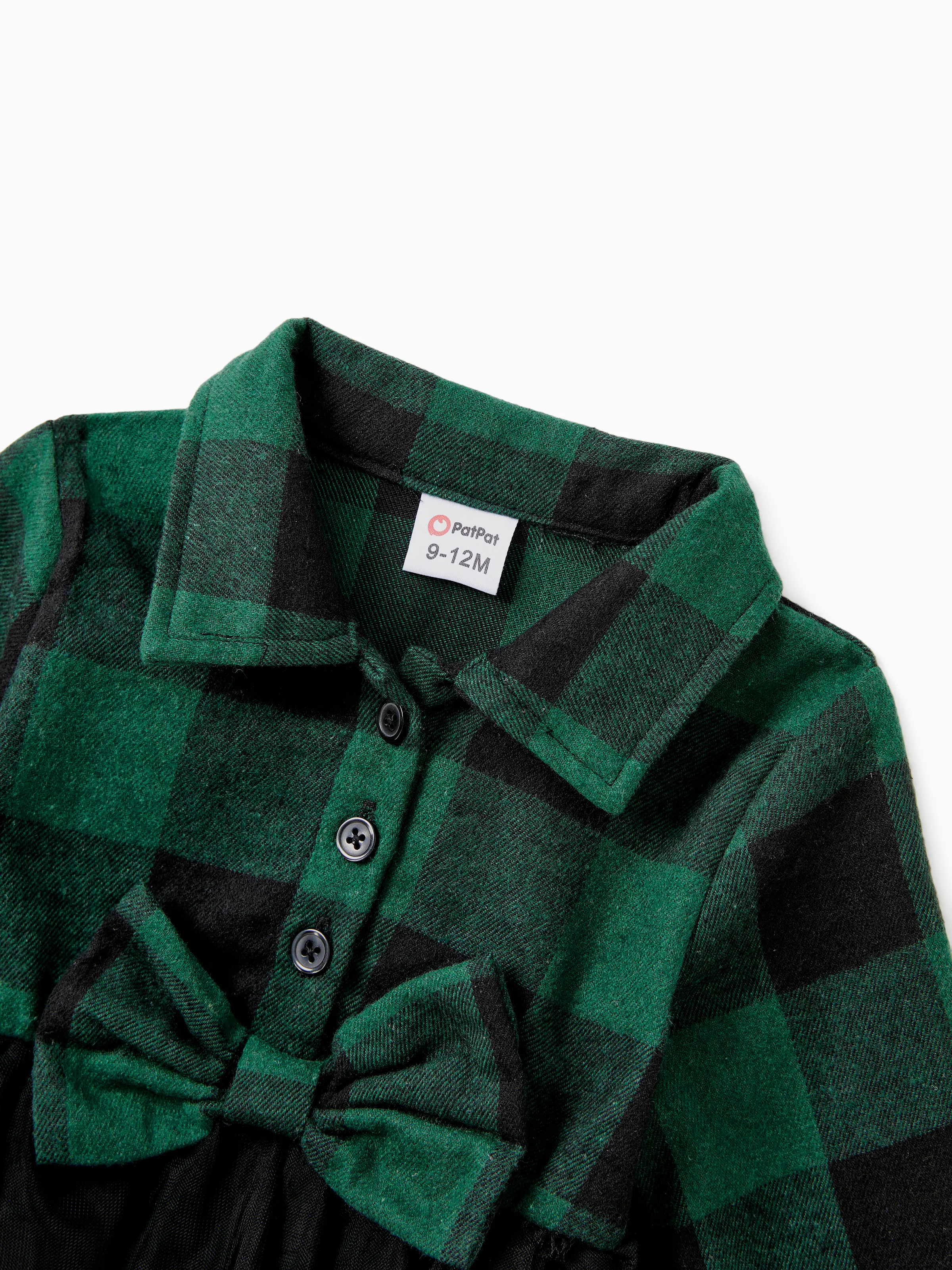 Family Matching Sets Green Plaid Long Sleeves Shirt or Tulle Mesh Dress DarkGreen - XNAUWBI