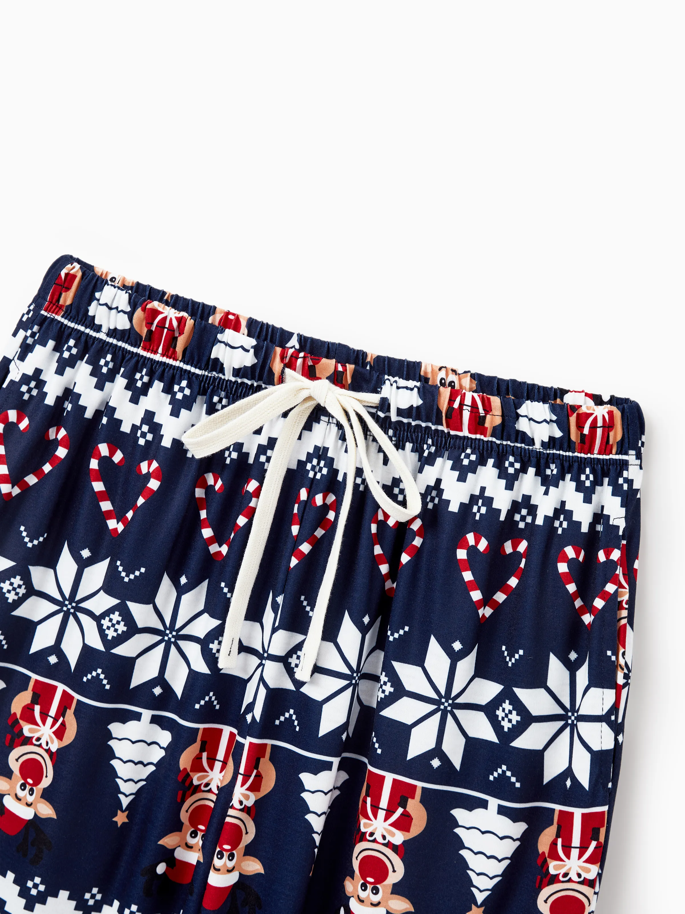 Christmas Matching Family Pajamas Set Reindeer and Snowflake Print PJS Deep Blue - XNAUWBI