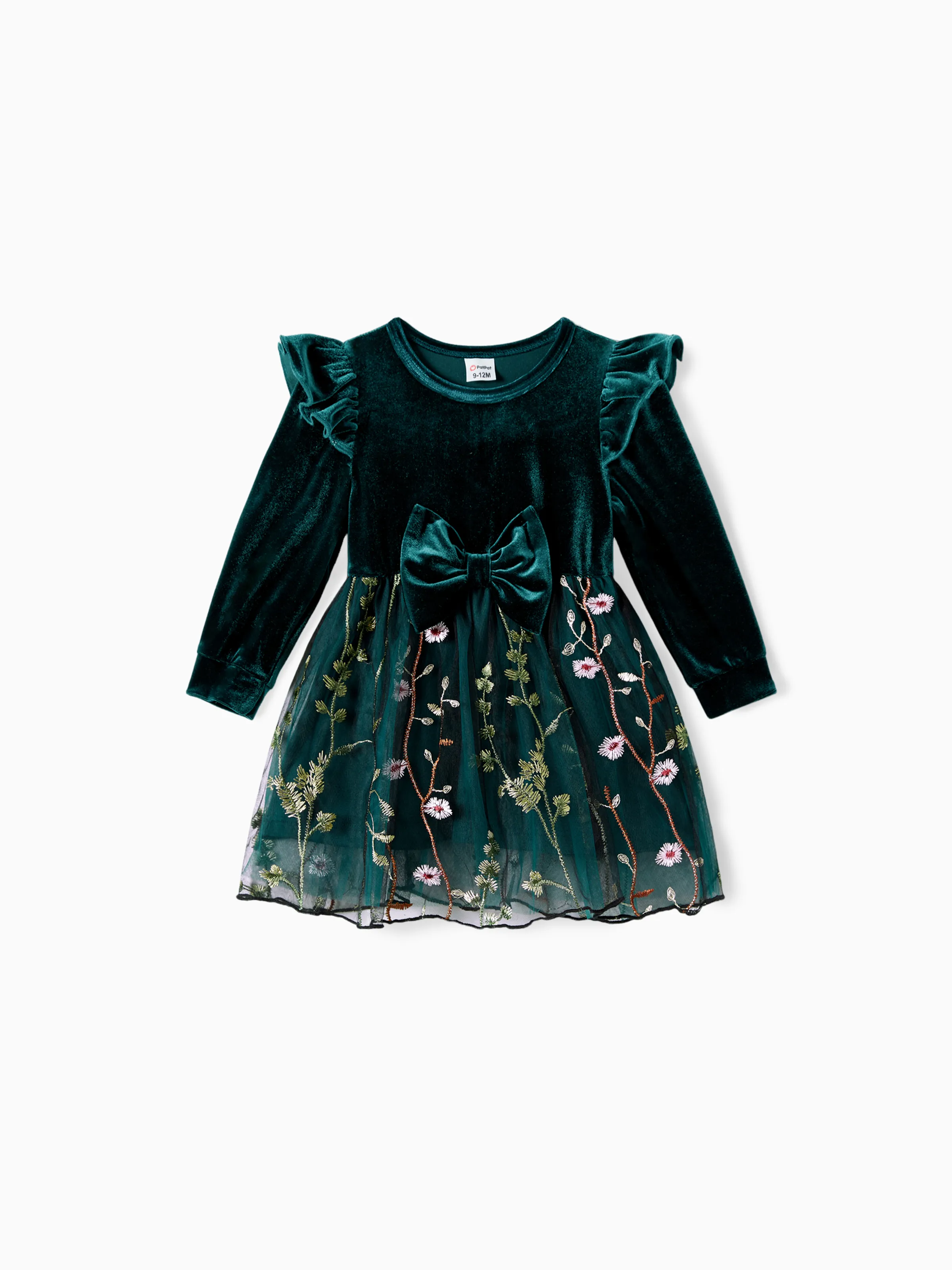 Mommy and Me Casual Dresses - Big Flower Print, Medium Thickness, Short Sleeve, Opaque, Regular Fit Dark Green - XNAUWBI
