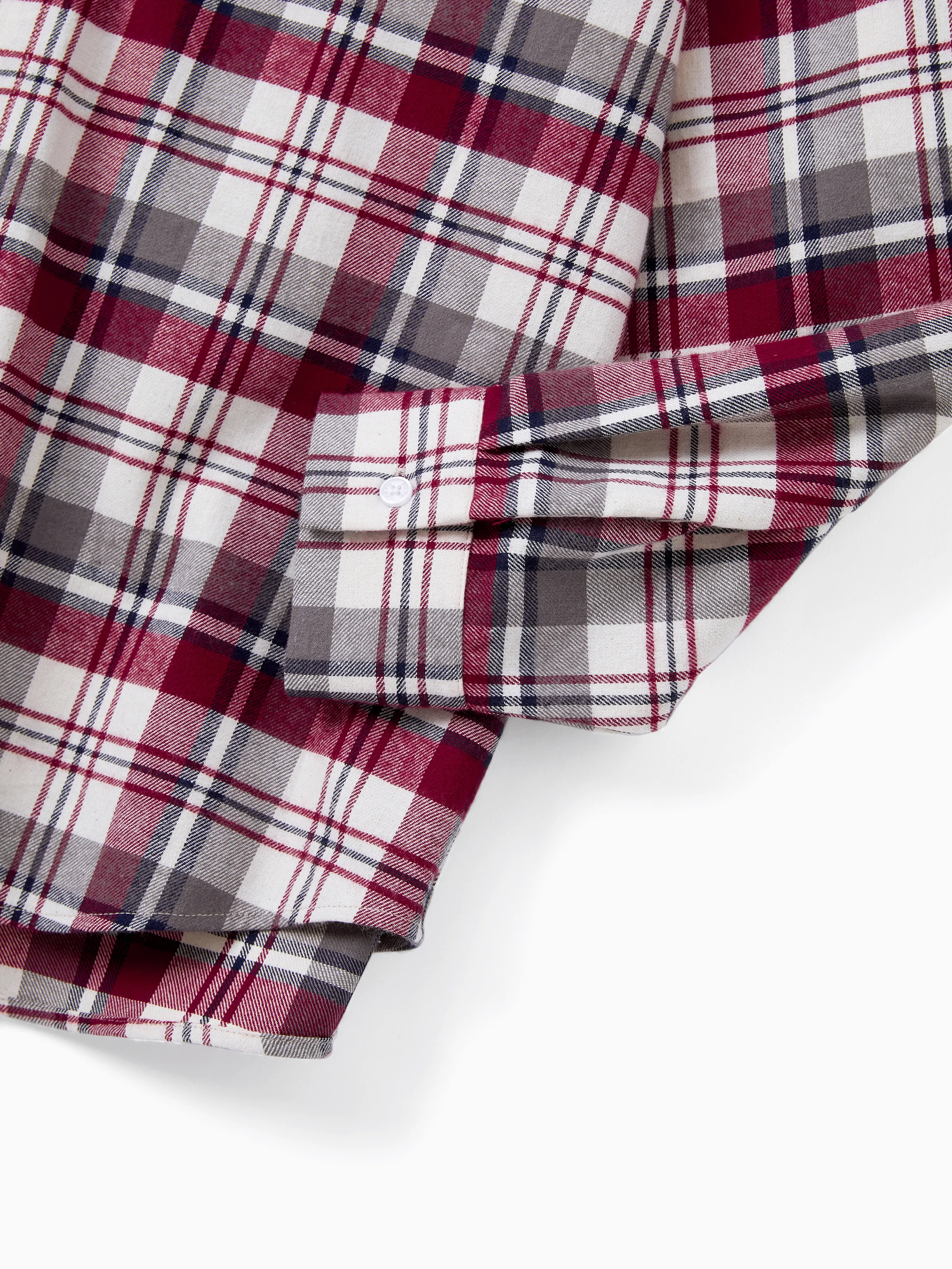 Family Matching Sets Plaid Shirt or Red Wine Lace Ruffle Sleeve A-Line Dress WineRed - XNAUWBI