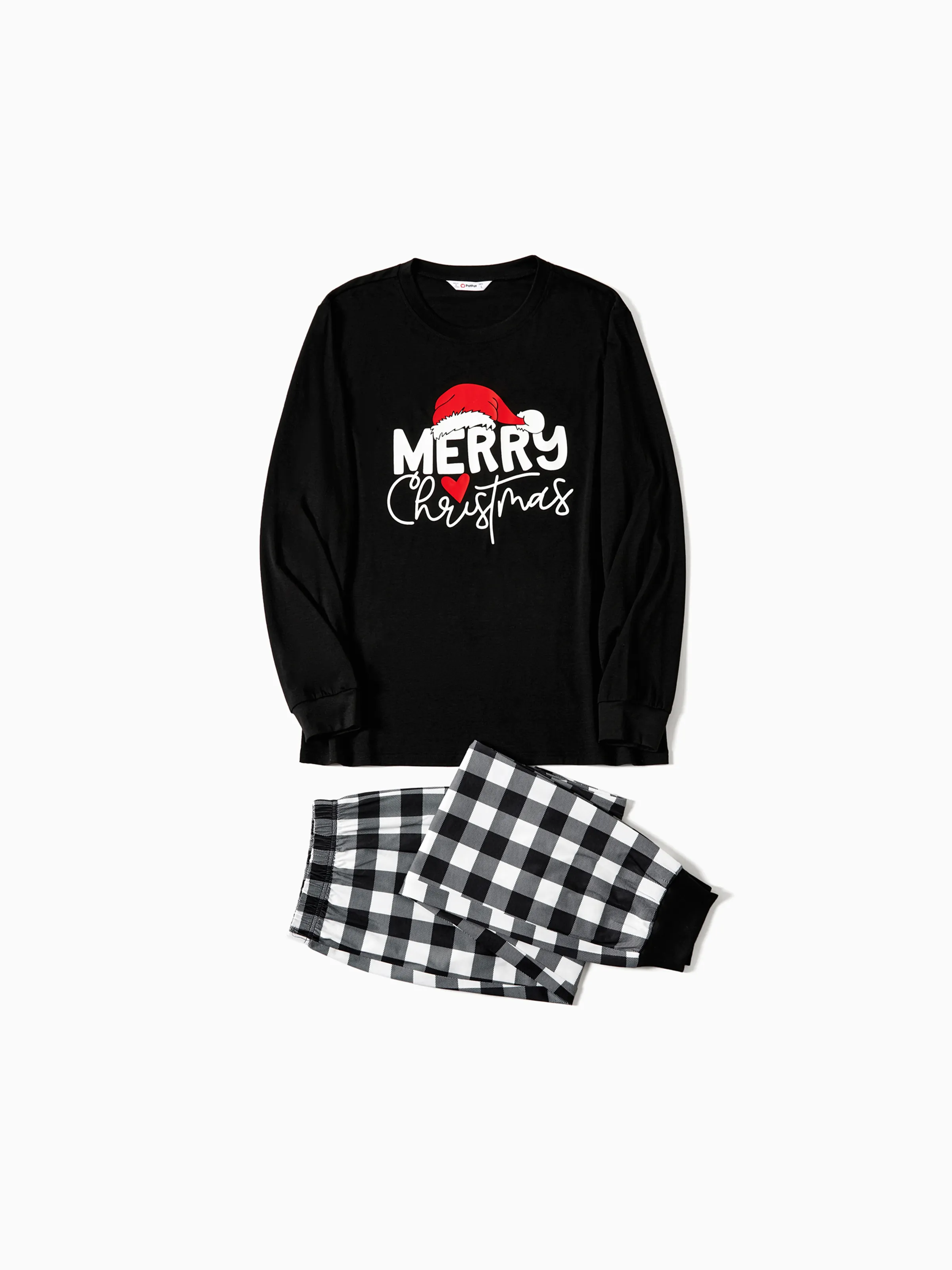 Christmas Family Matching Glow In The Dark Letters Print Long-sleeve Pajamas Sets with Christmas Socks Black+White - XNAUWBI