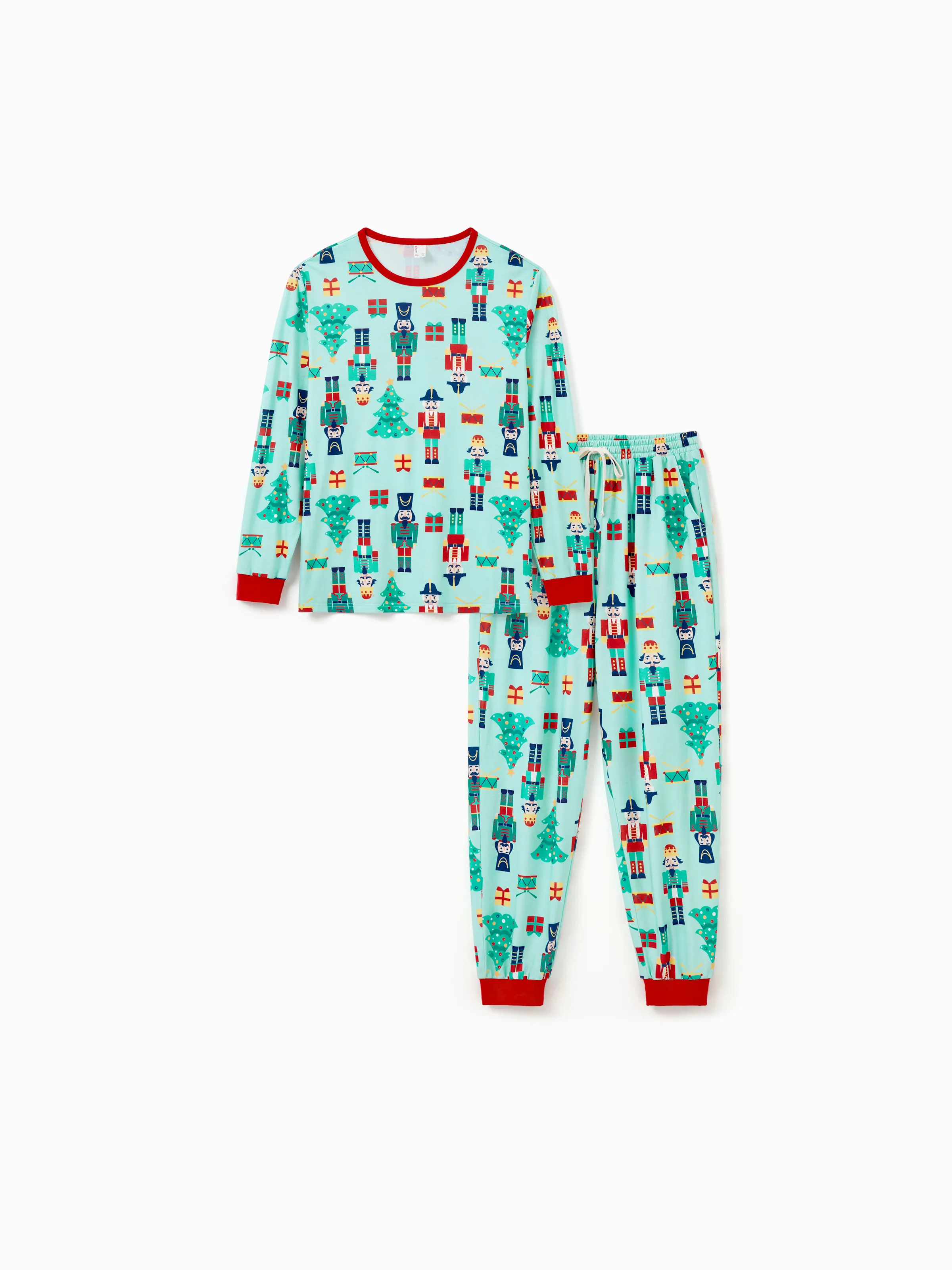 Christmas Matching Family Pajamas Set Soldier and Christmas Tree Print PJS with Christmas Socks Pale Green - XNAUWBI