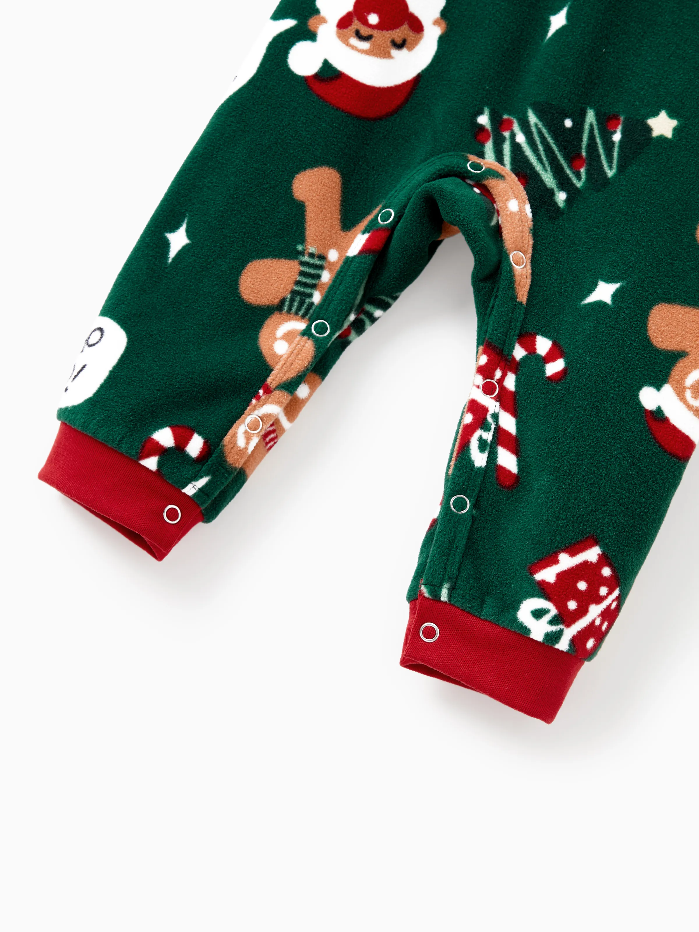 Christmas Pajamas Family Matching Fleece Gingerbread Man Long Sleeves Pajamas Sets with Christmas Socks Dark Green - XNAUWBI