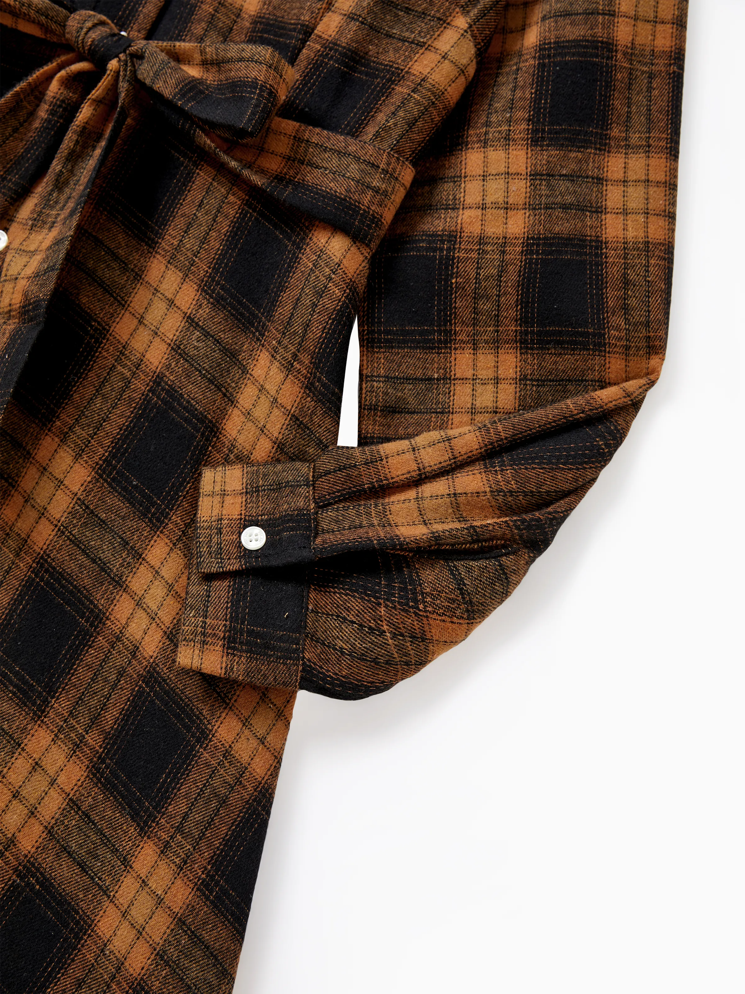 Christmas Family Matching Sets Brown&Black Check Plaid Long-sleeve Botton Dwon Top/Dress/Romper BrownishBlack - XNAUWBI