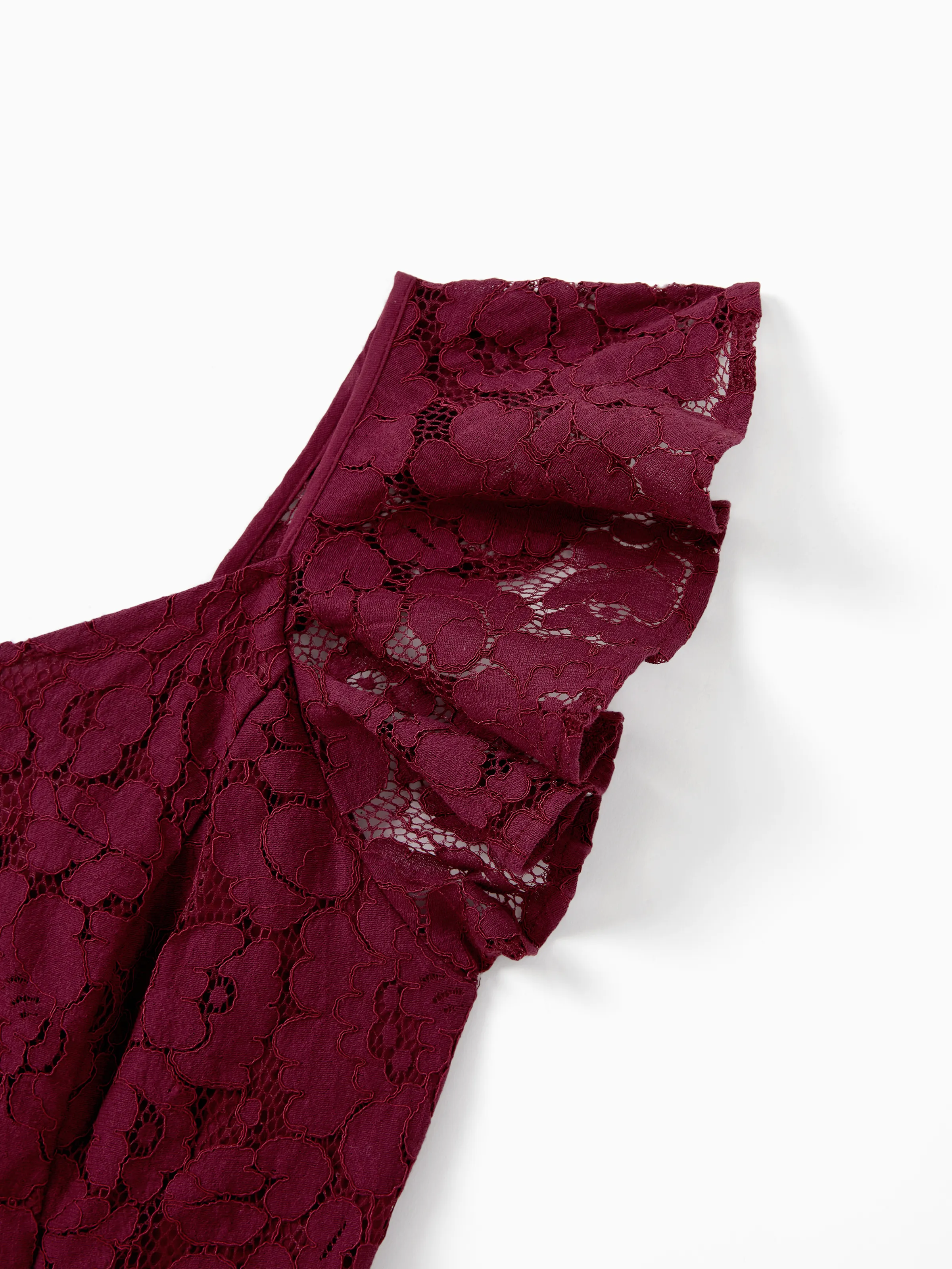 Family Matching Sets Plaid Shirt or Red Wine Lace Ruffle Sleeve A-Line Dress WineRed - XNAUWBI