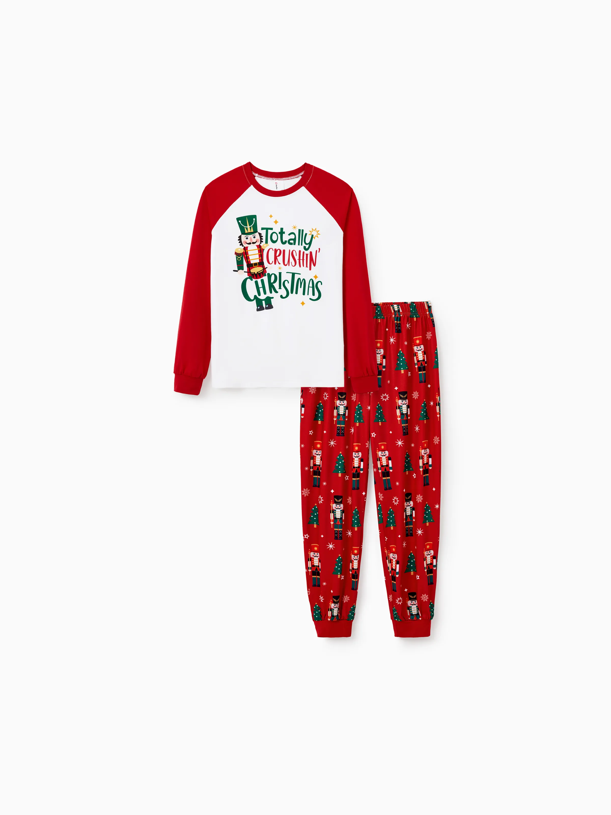Christmas Matching Family Pajamas Set Nutcracker Print PJS with Christmas Socks Red - XNAUWBI