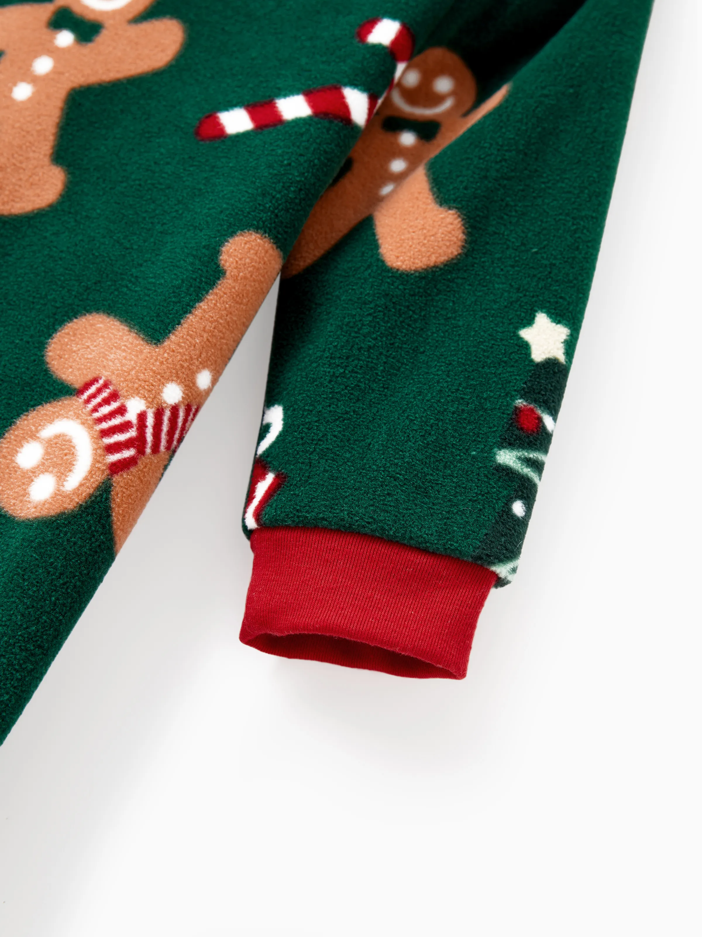 Christmas Pajamas Family Matching Fleece Gingerbread Man Long Sleeves Pajamas Sets with Christmas Socks Dark Green - XNAUWBI