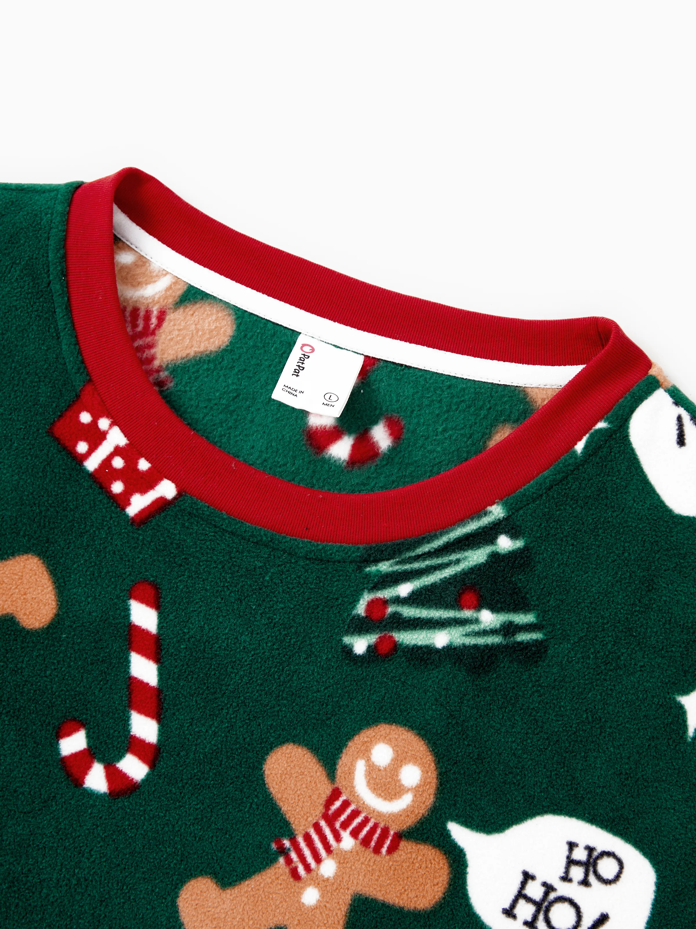 Christmas Pajamas Family Matching Fleece Gingerbread Man Long Sleeves Pajamas Sets with Christmas Socks Dark Green - XNAUWBI