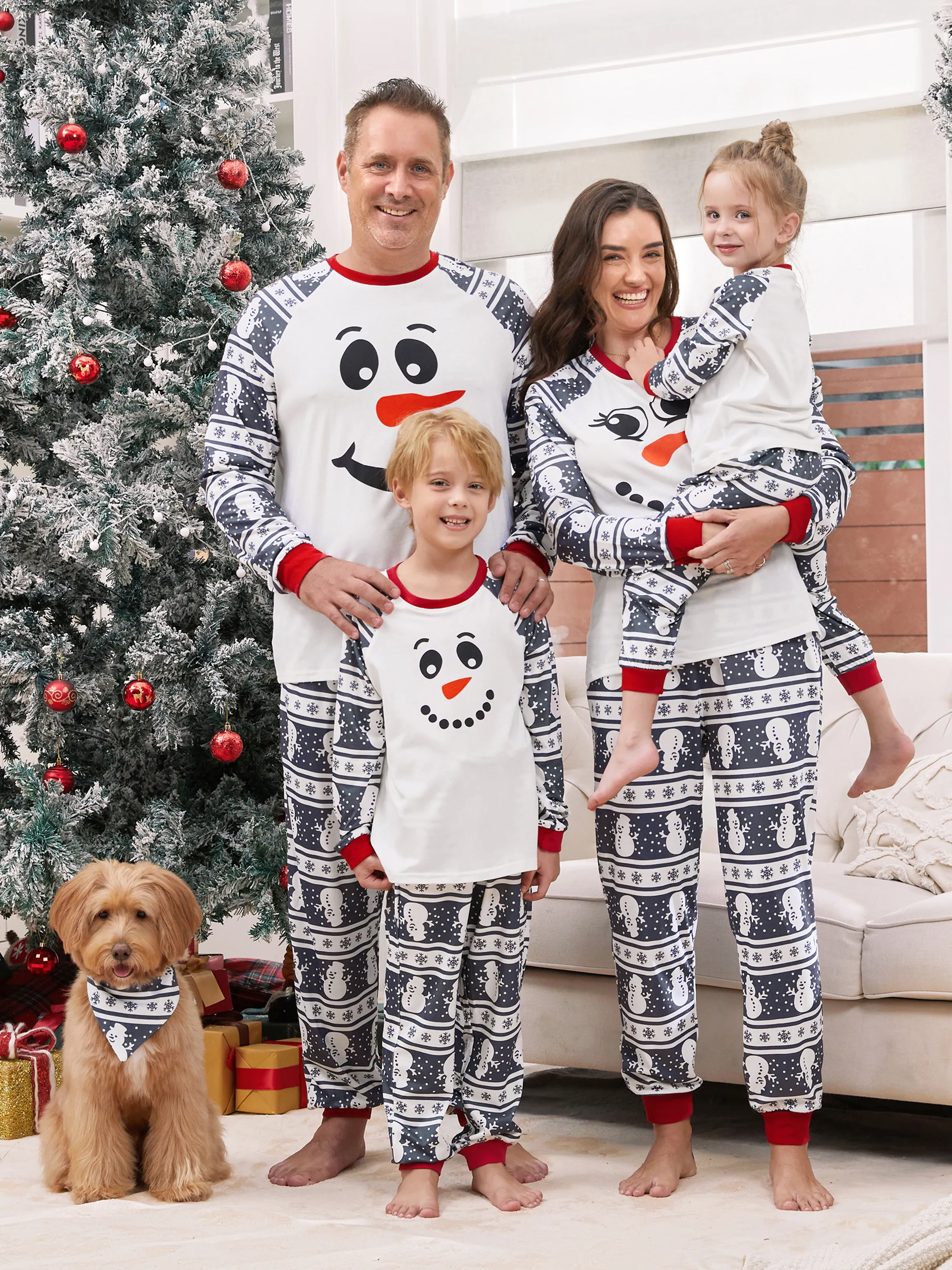 Matching Christmas Pajamas Family Snowman Pattern Long Sleeves PJs Sets Christmas Socks Dark Grey - XNAUWBI