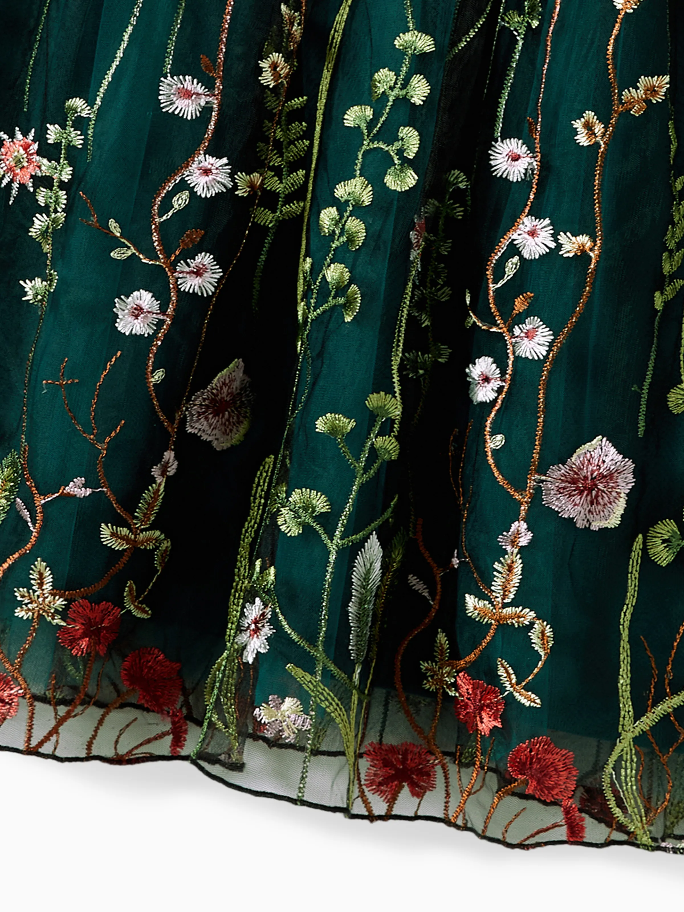 Mommy and Me Casual Dresses - Big Flower Print, Medium Thickness, Short Sleeve, Opaque, Regular Fit Dark Green - XNAUWBI